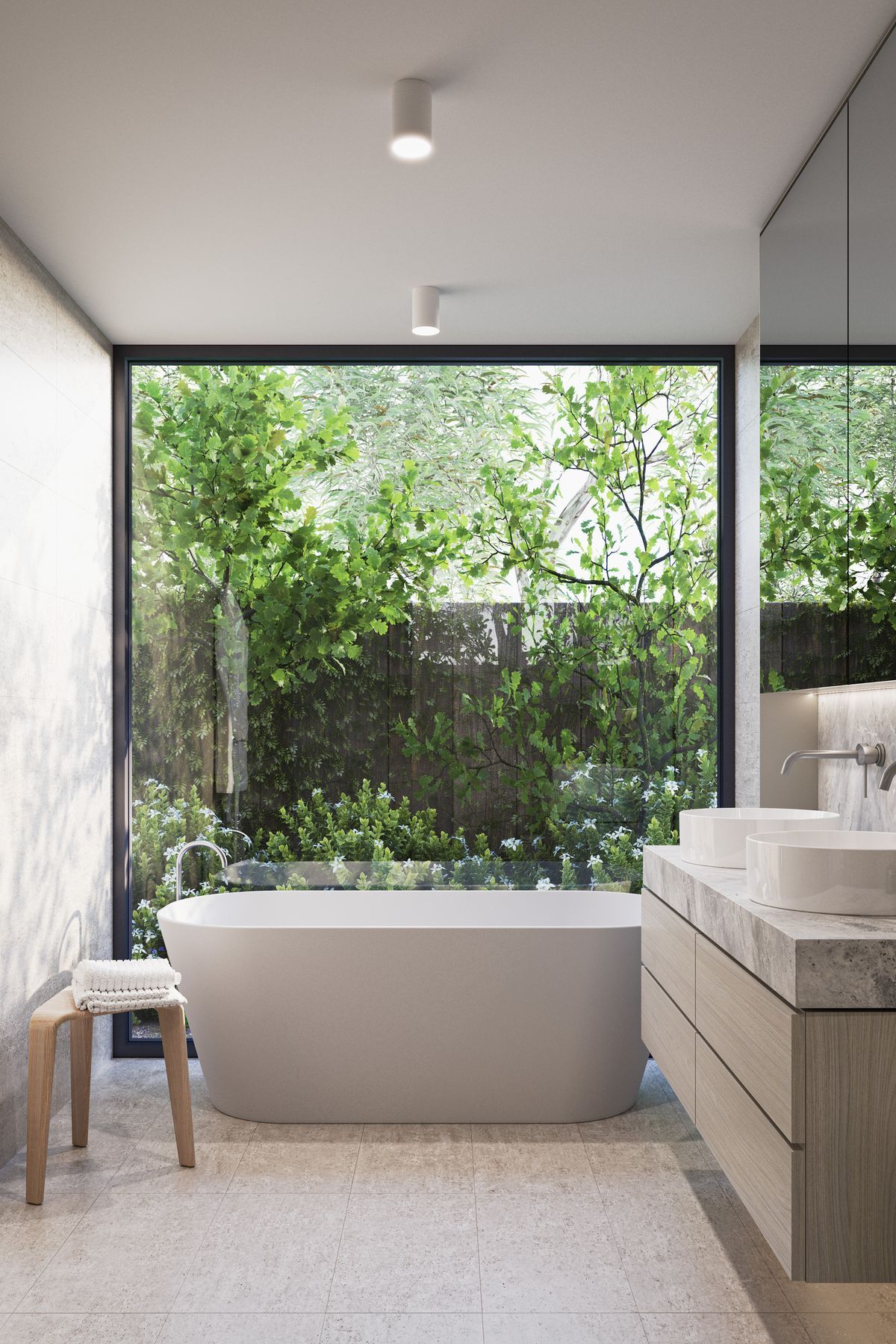 Both bathrooms are luxuriously appointed and unsparingly proportioned, with the option to extend to a third if desired. Crafted with a tastefully simple material palette, each features marble benchtops, ceramic double vanities and brushed chrome fixtures. Ensuites are complete with freestanding baths for an added touch of indulgence.