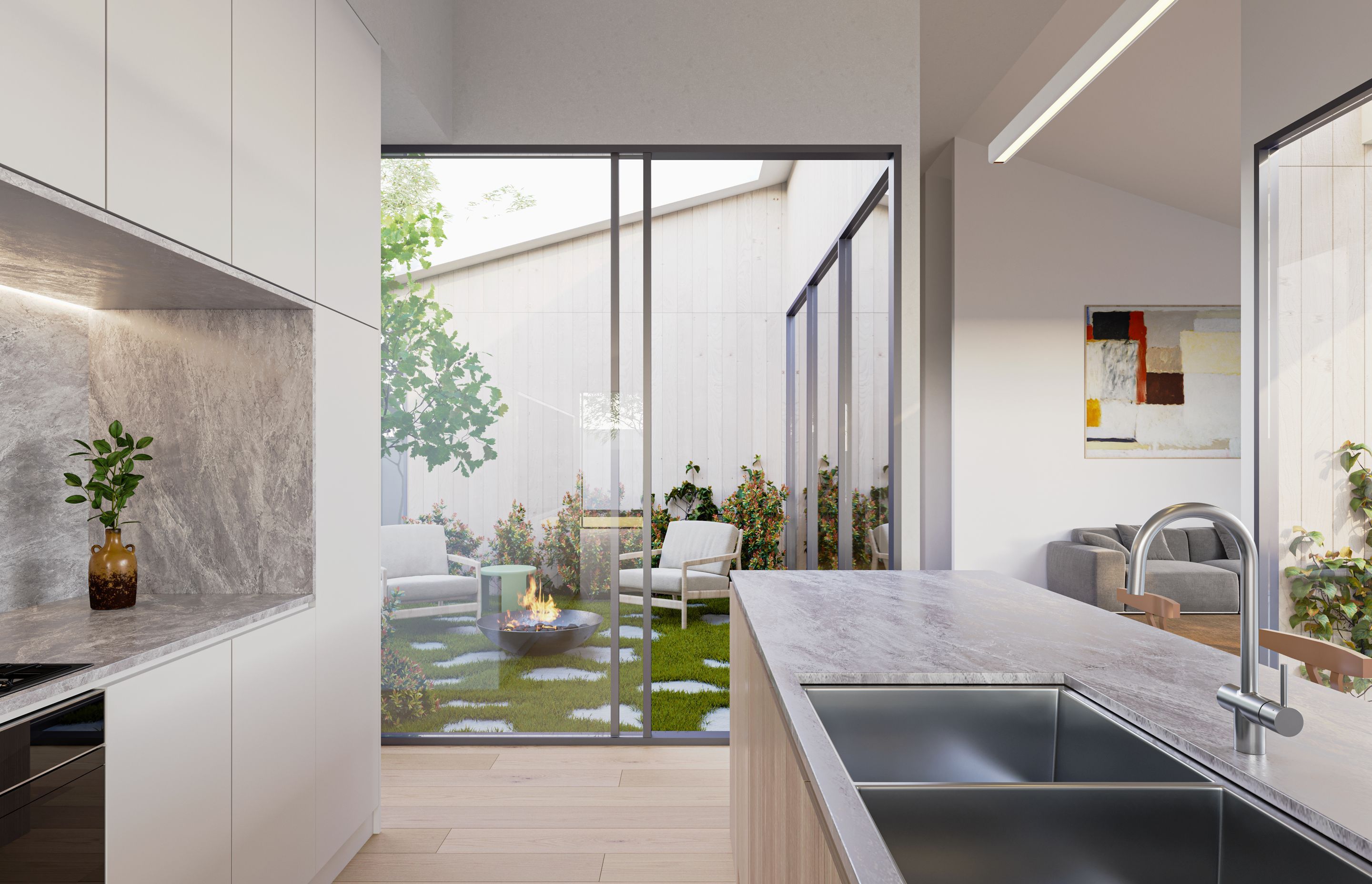 With a series of internal and external courtyards accompanying each key area, Breezeway house naturally draws sunlight and fresh air into the tasteful open plan living areas.