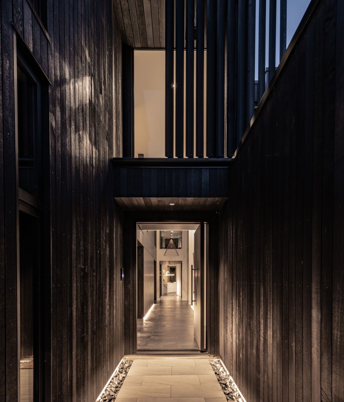 Slate tiles continue from the exterior to the interior.