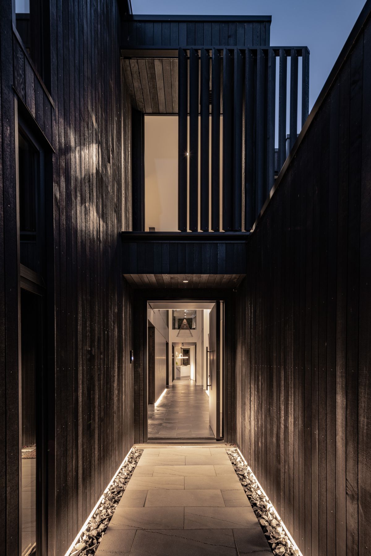 Slate tiles continue from the exterior to the interior.