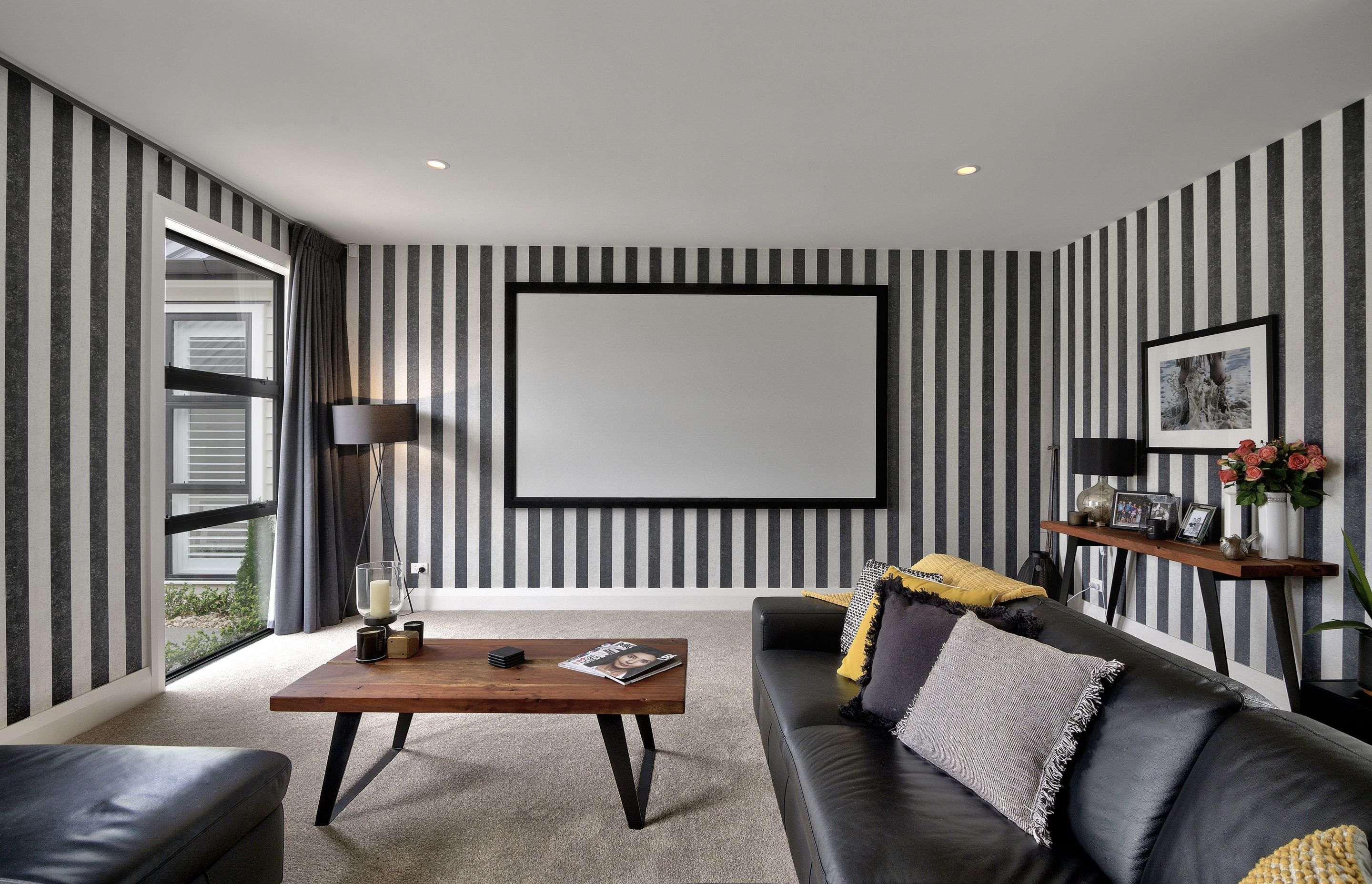 Soundproofing of the media room and insulated internal walls keeps noise contained, allowing lively entertainment and quiet conversation to harmoniously co-exist.