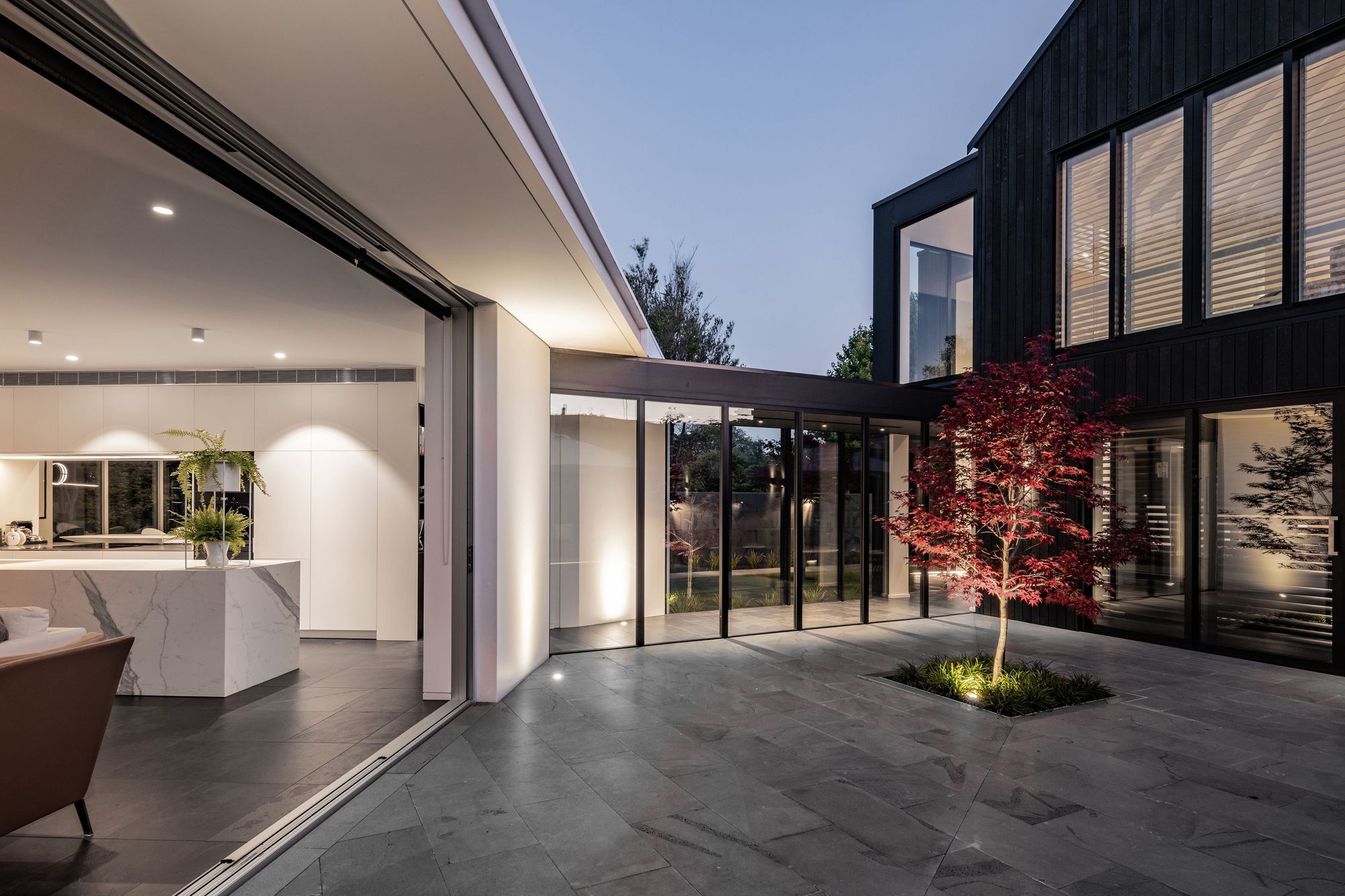 A courtyard connects the two pavilions.
