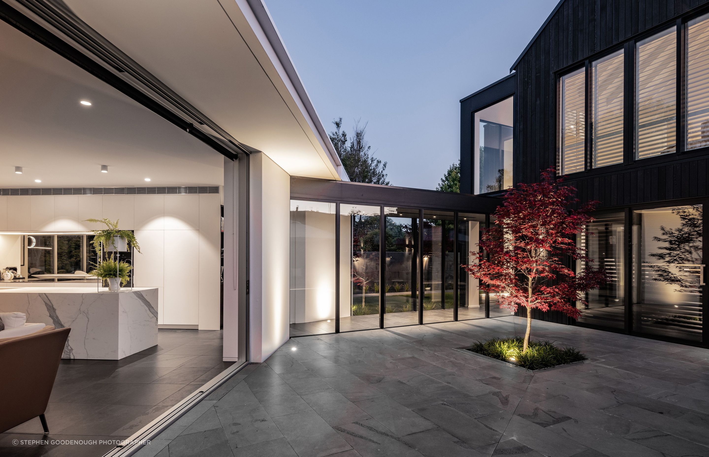 A courtyard connects the two pavilions.