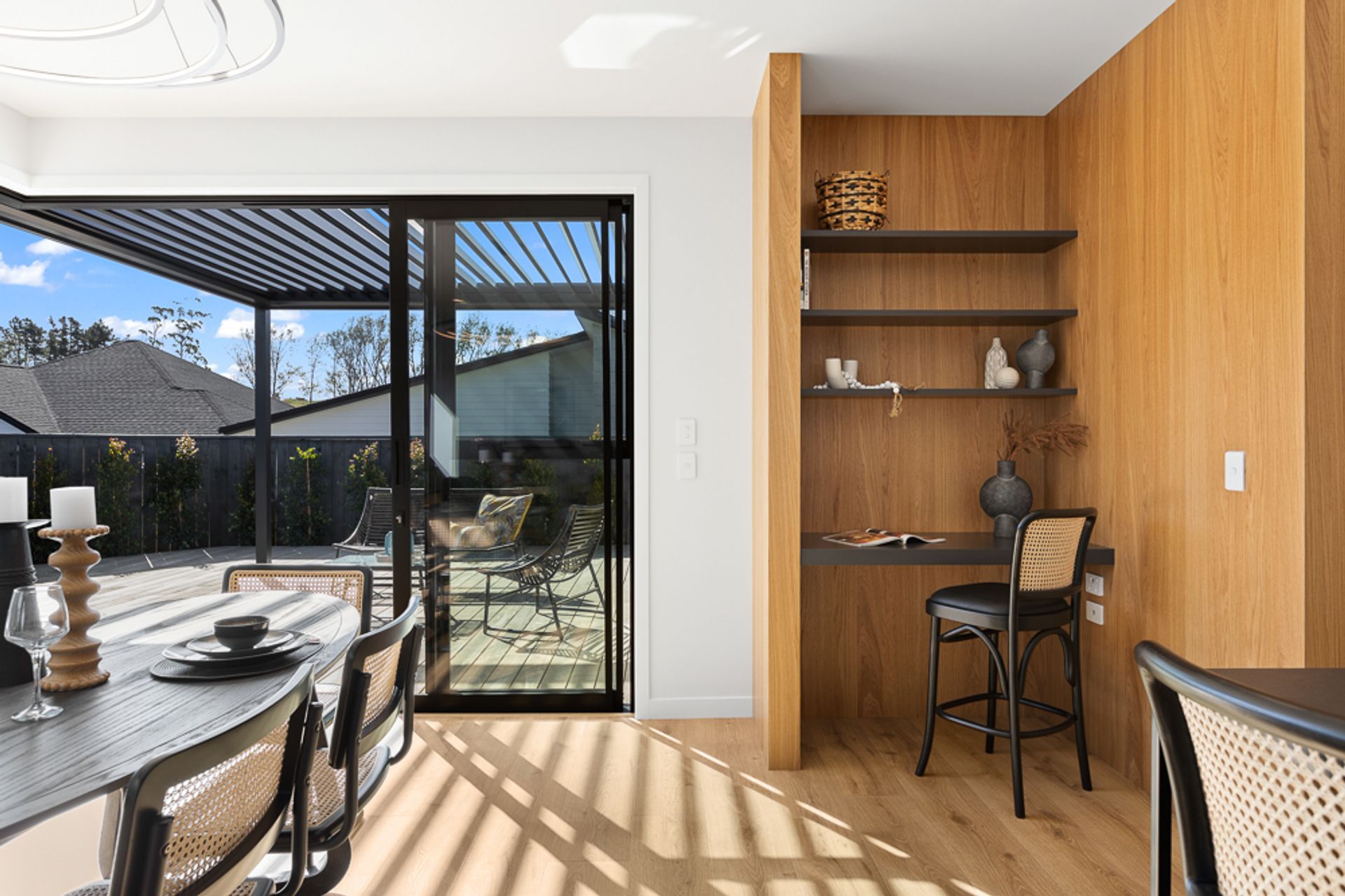 Black steel island, Dekton + Oak