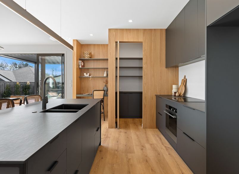 Black steel Kitchen Island with Dekton + Oak