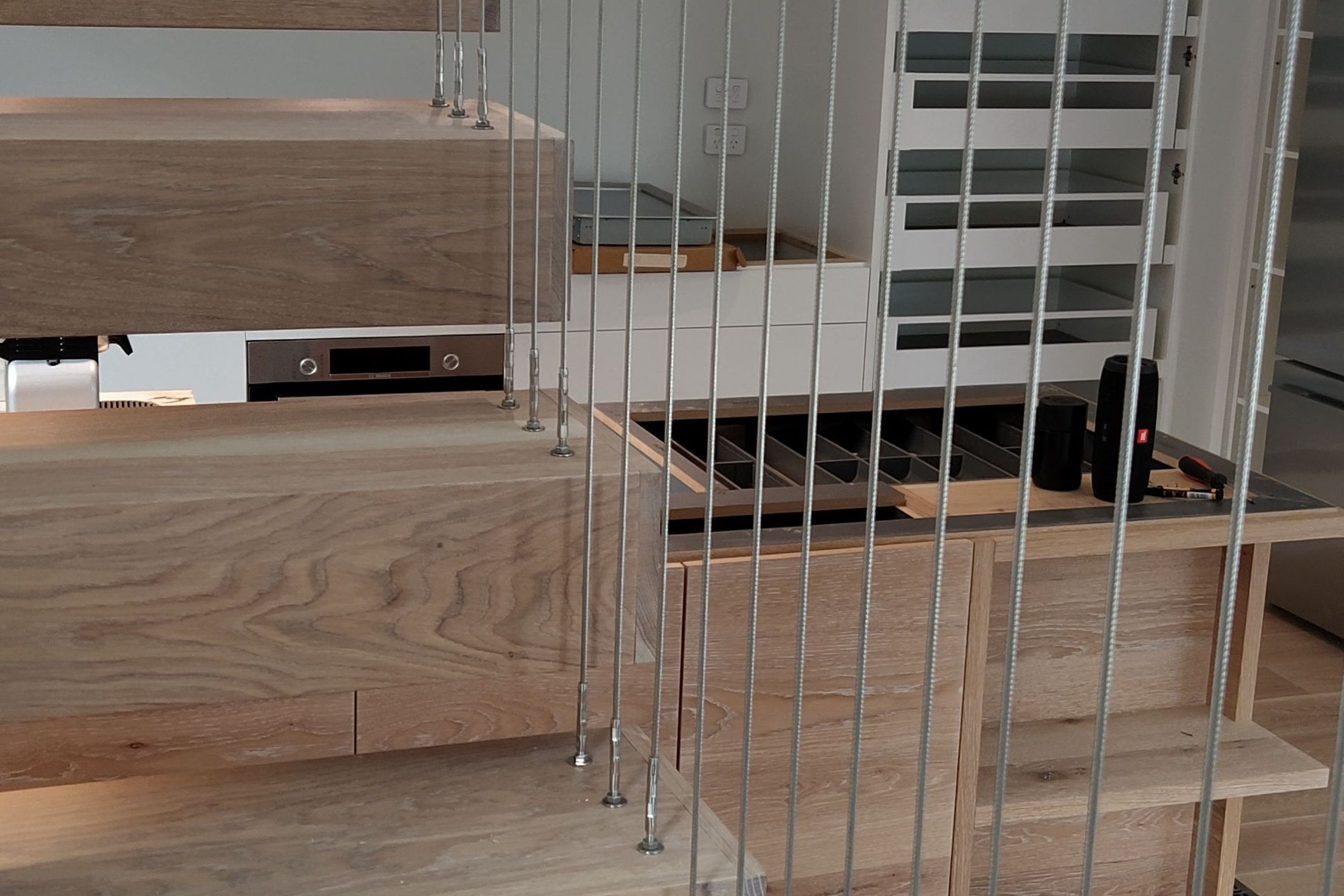 Floating stairs - residential wire balustrade infil