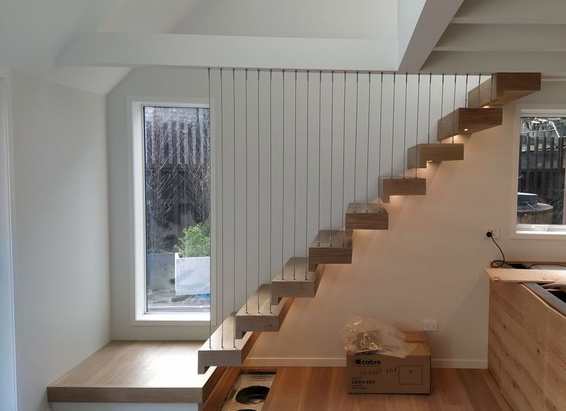 Floating stairs - residential wire balustrade infill