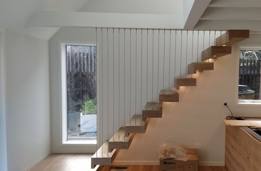 Floating stairs - residential wire balustrade infill