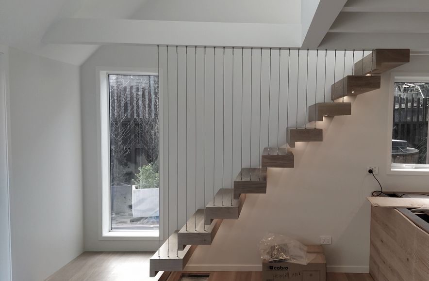 Floating stairs - residential wire balustrade infill