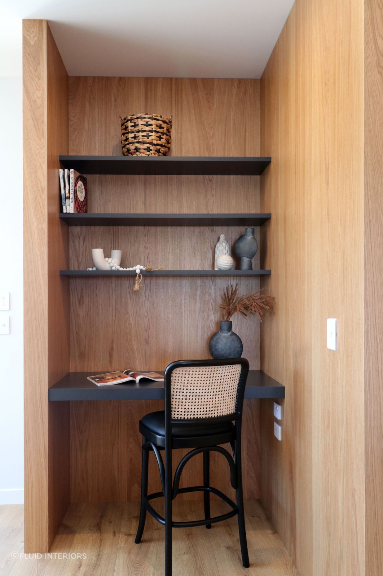 Black steel island, Dekton + Oak