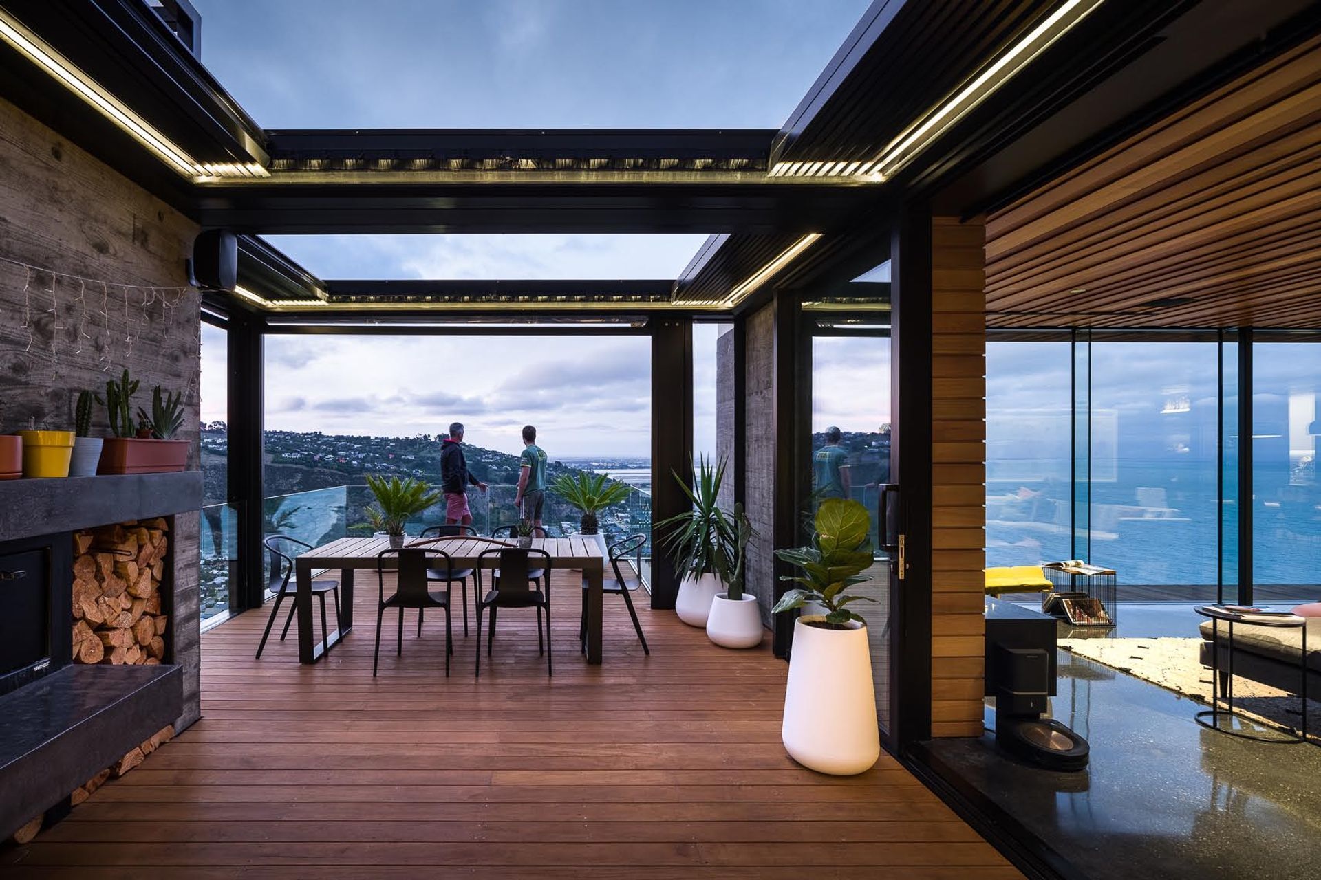 Louvres across the loggia and balcony offer protection from the elements.