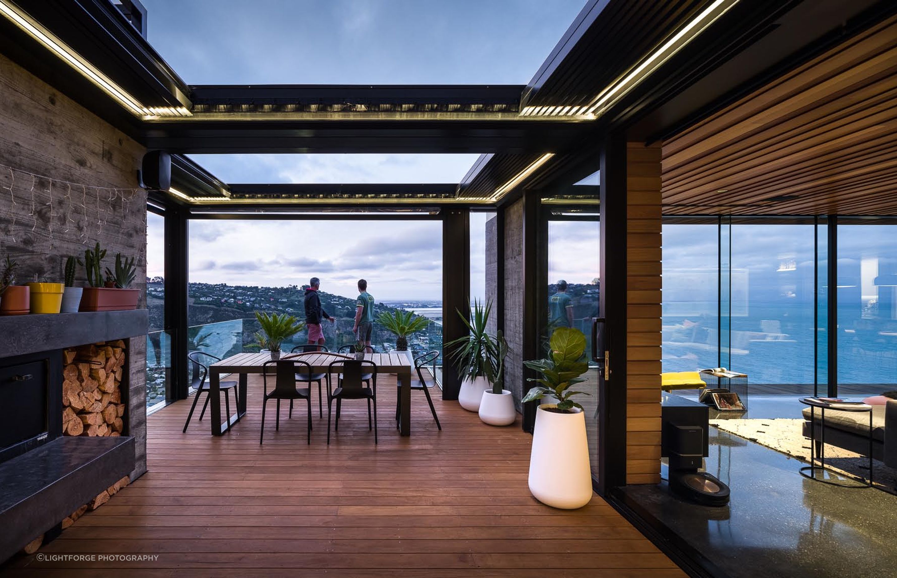 Louvres across the loggia and balcony offer protection from the elements.