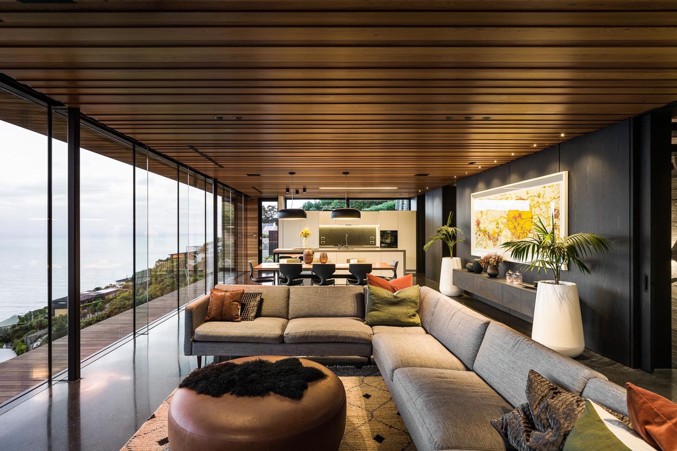 Contrasting with the concrete, the western red cedar makes the space feel warm.