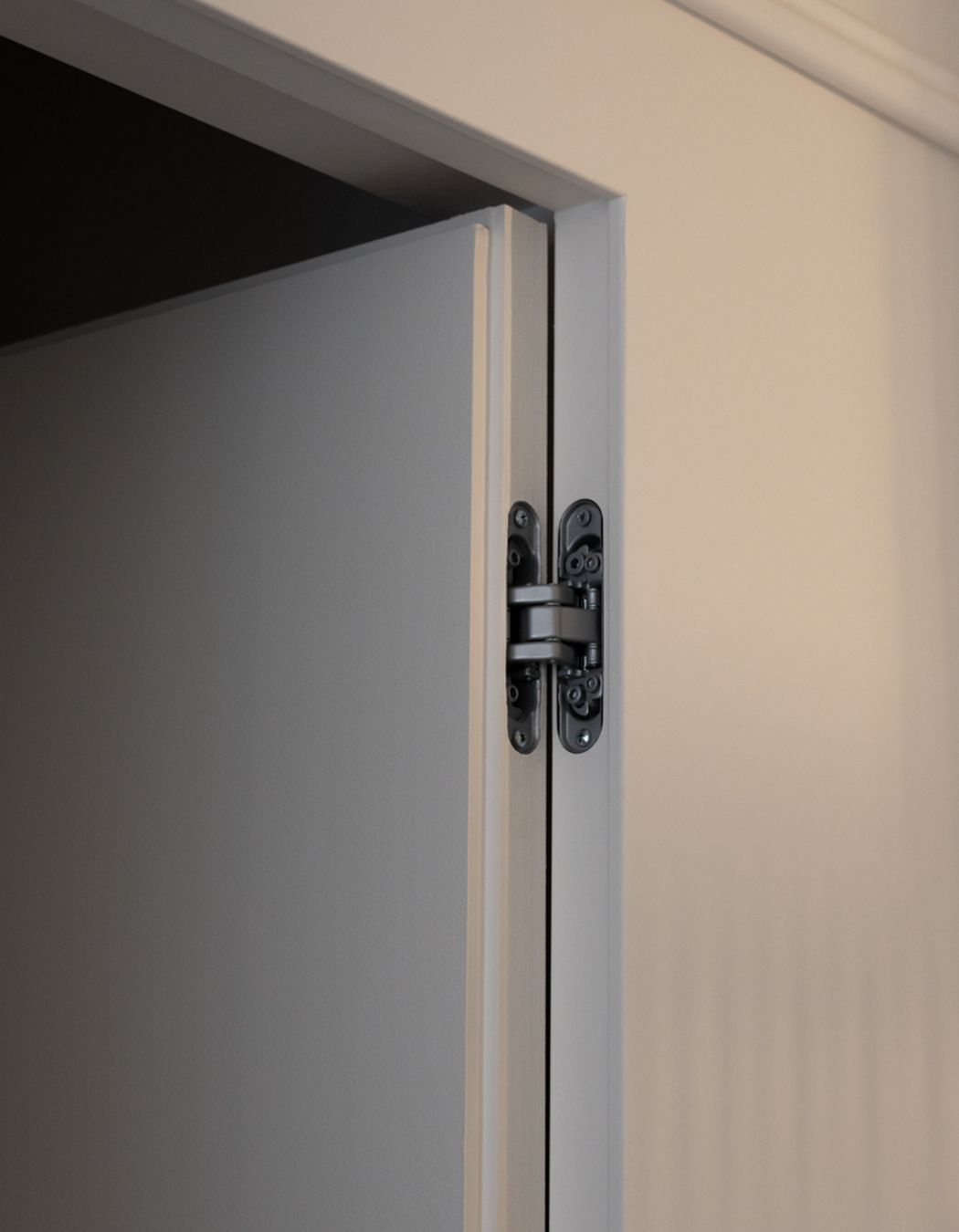 RocYork Concealed Hinges coupled with an ISD framed opening. The hinge will leave no exposed hardware visible once the door is closed.