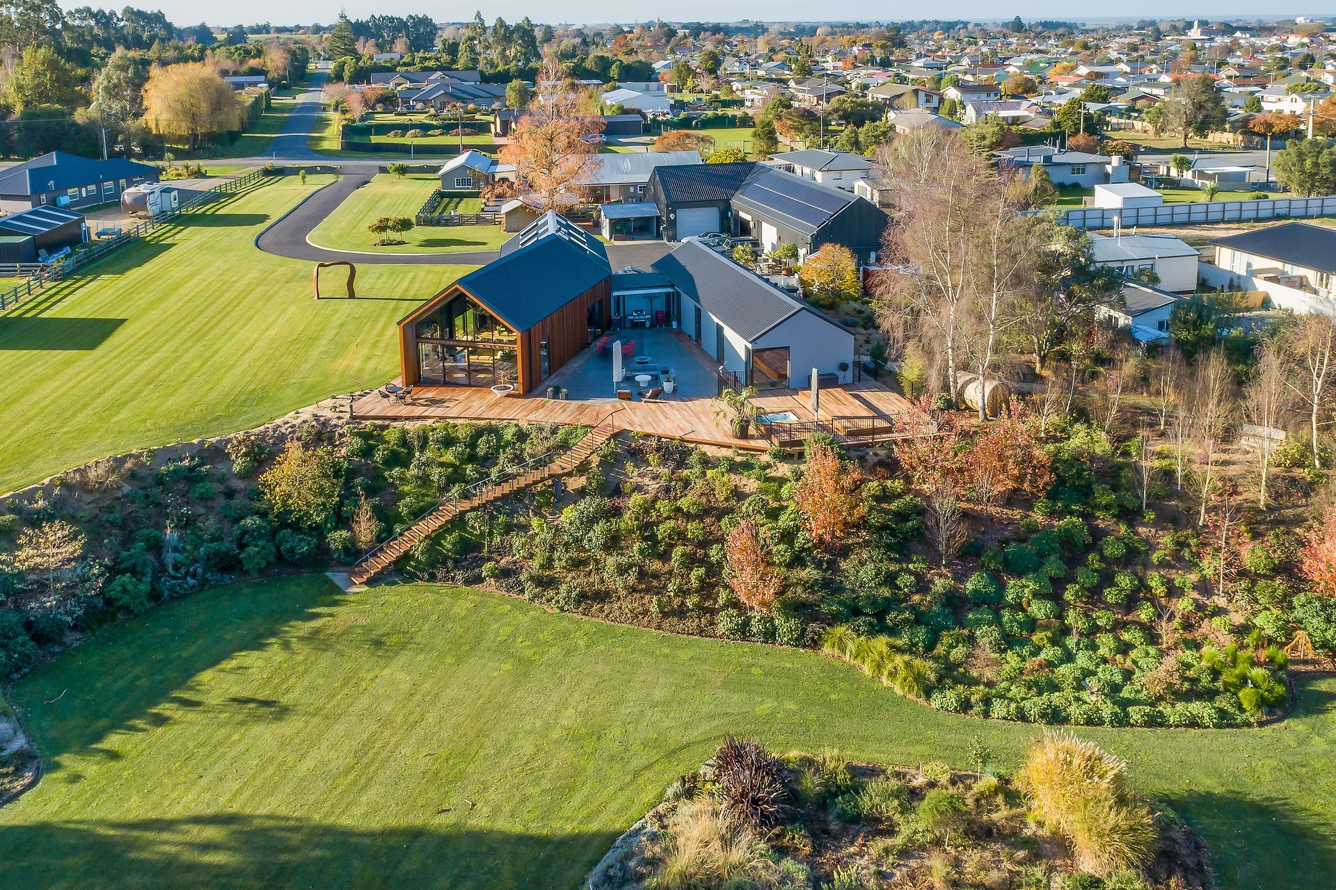 A large private garden is an extension to the outdoor living space.