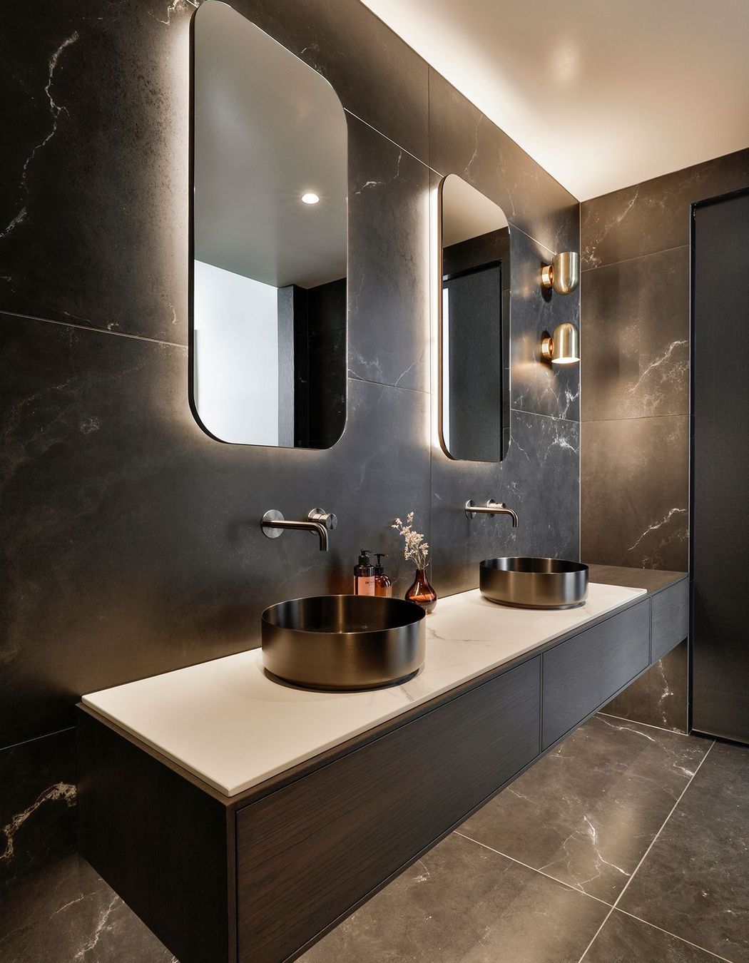 Design by Cube Dentro. Tile: Stardust Deep 750x1500mm. Stocked in 597x597mm