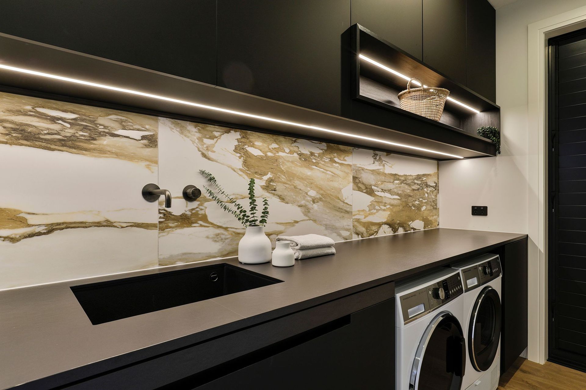 Design by Cube Dentro. Tile: Macchia Vecchia 600x1200mm. Stocked in 595x595mm