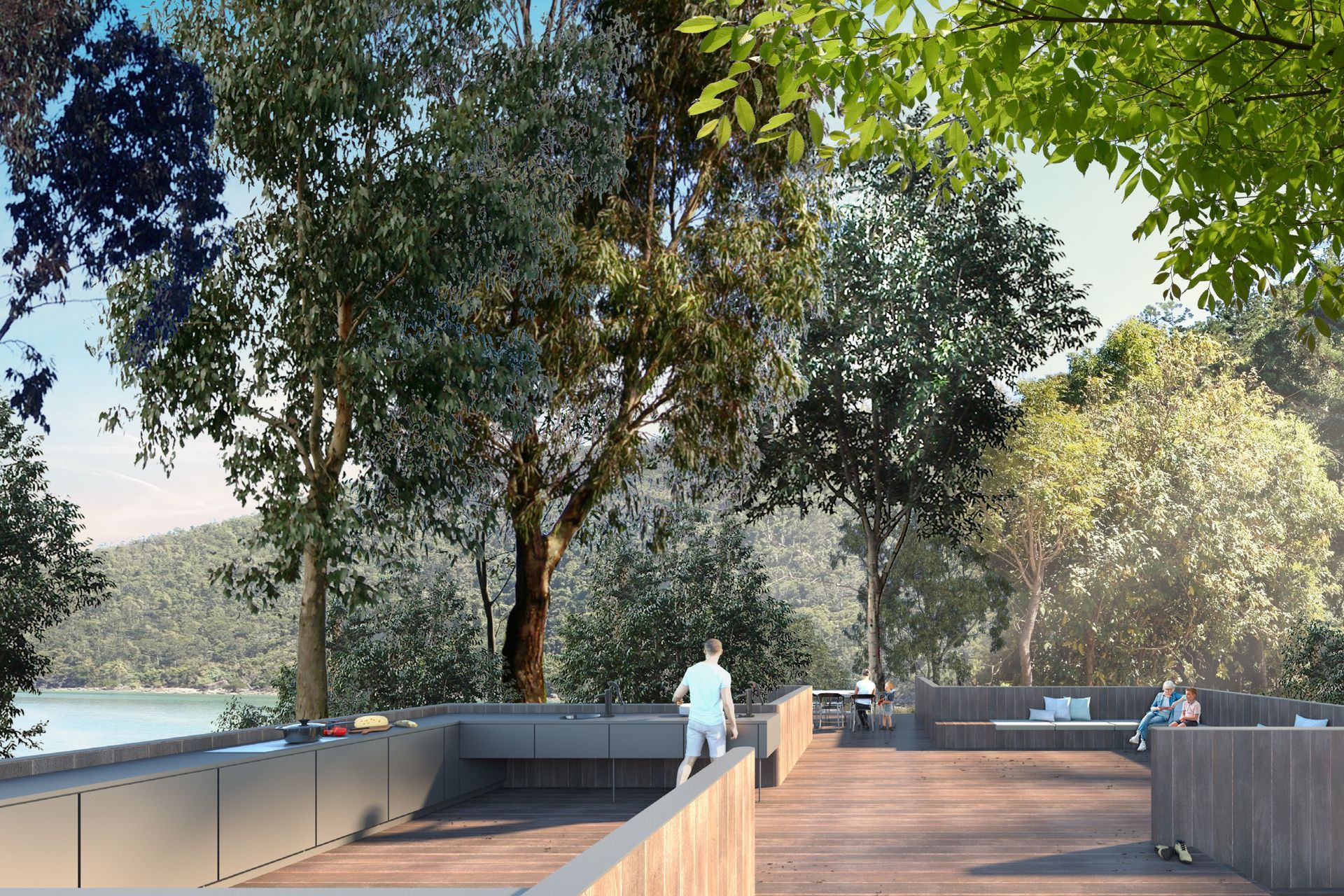 The 'outdoor house' - providing alternative gathering spaces to assist dispersion across the island.