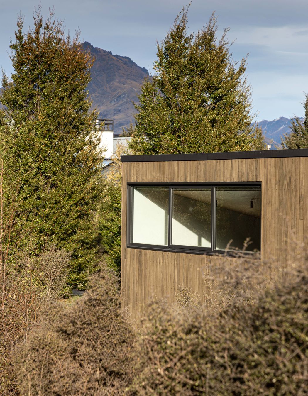 Kanuka stained timber cladding blends with the surrounding native vegetation