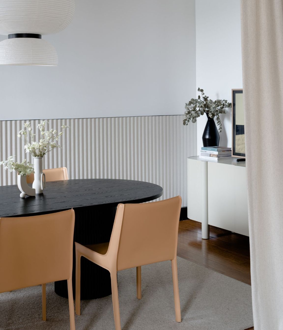 Carlo Dining Chairs, Benjamin Ripple Oval Dining Table and Artie Buffet