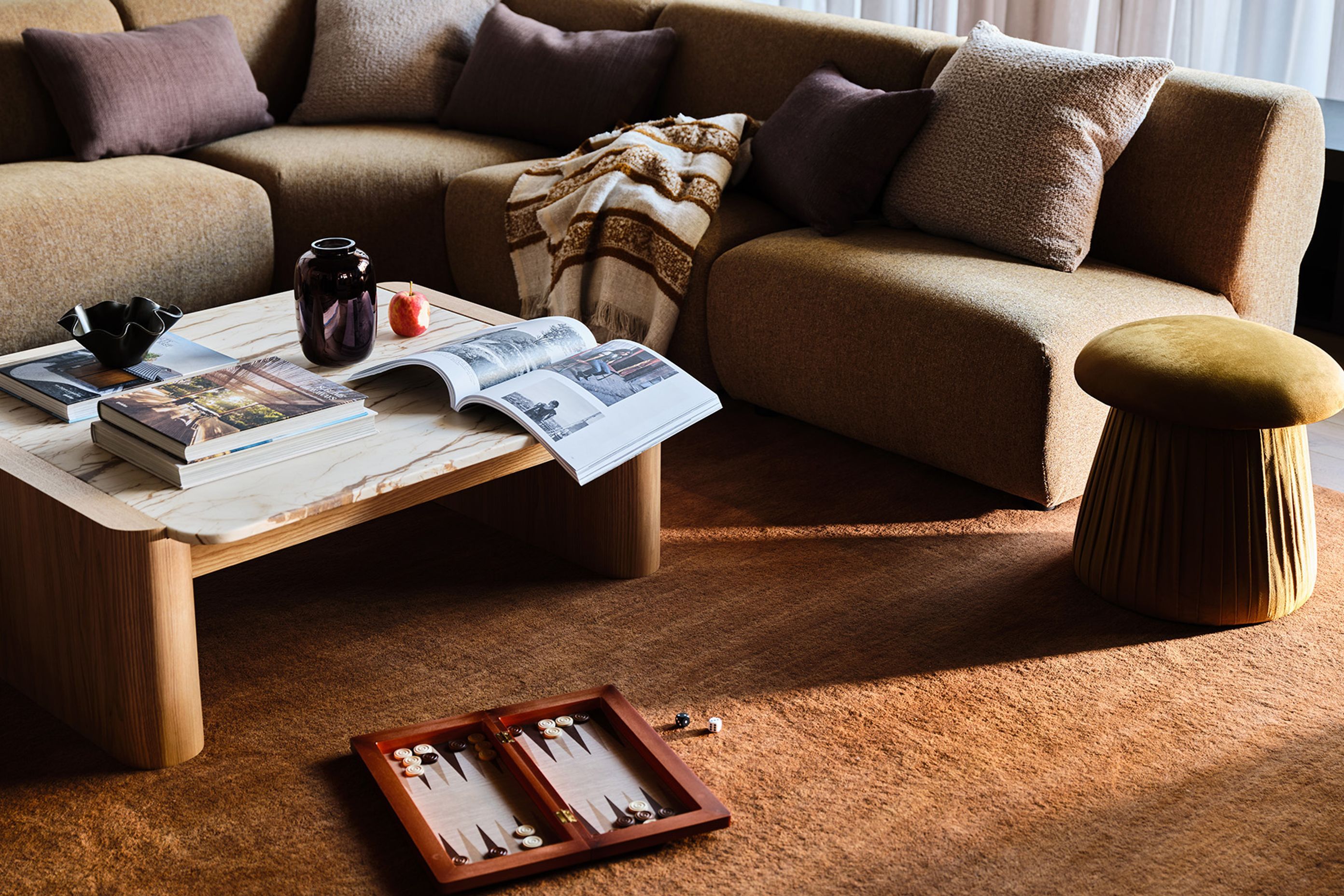 Pictured: Floyd Square Marble Coffee Table, Juno Cloud Modular Sofa