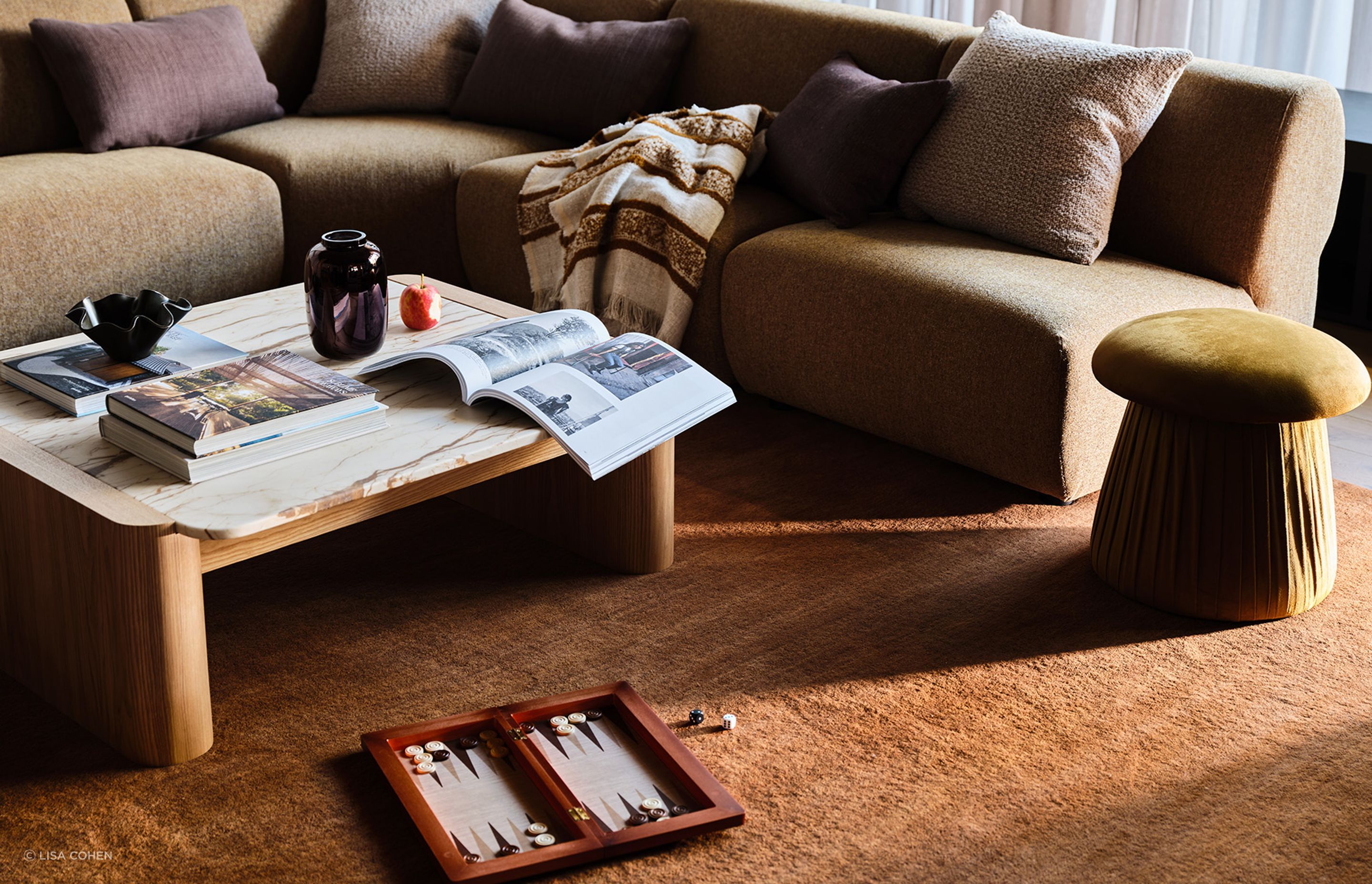 Pictured: Floyd Square Marble Coffee Table, Juno Cloud Modular Sofa