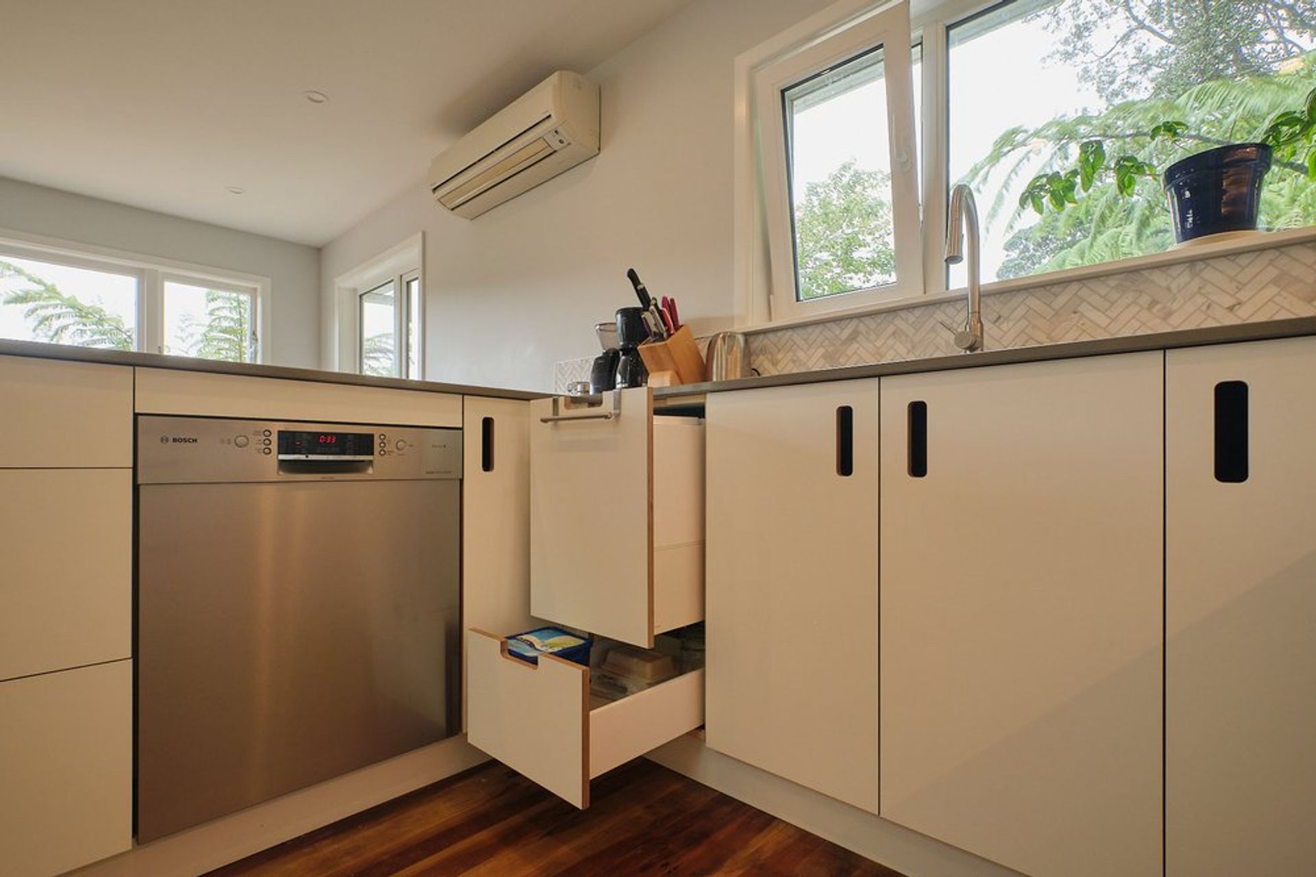 White and birch kitchen in Wilton