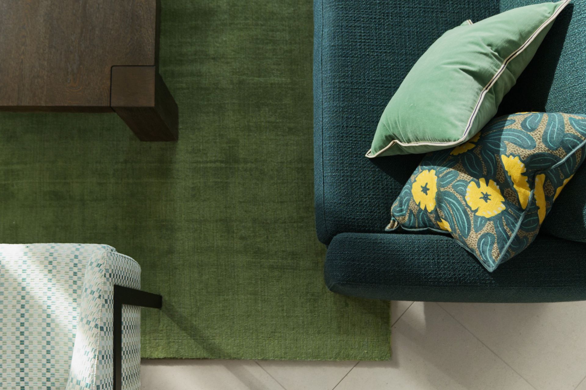 Custom wool floor rug and furnishings.