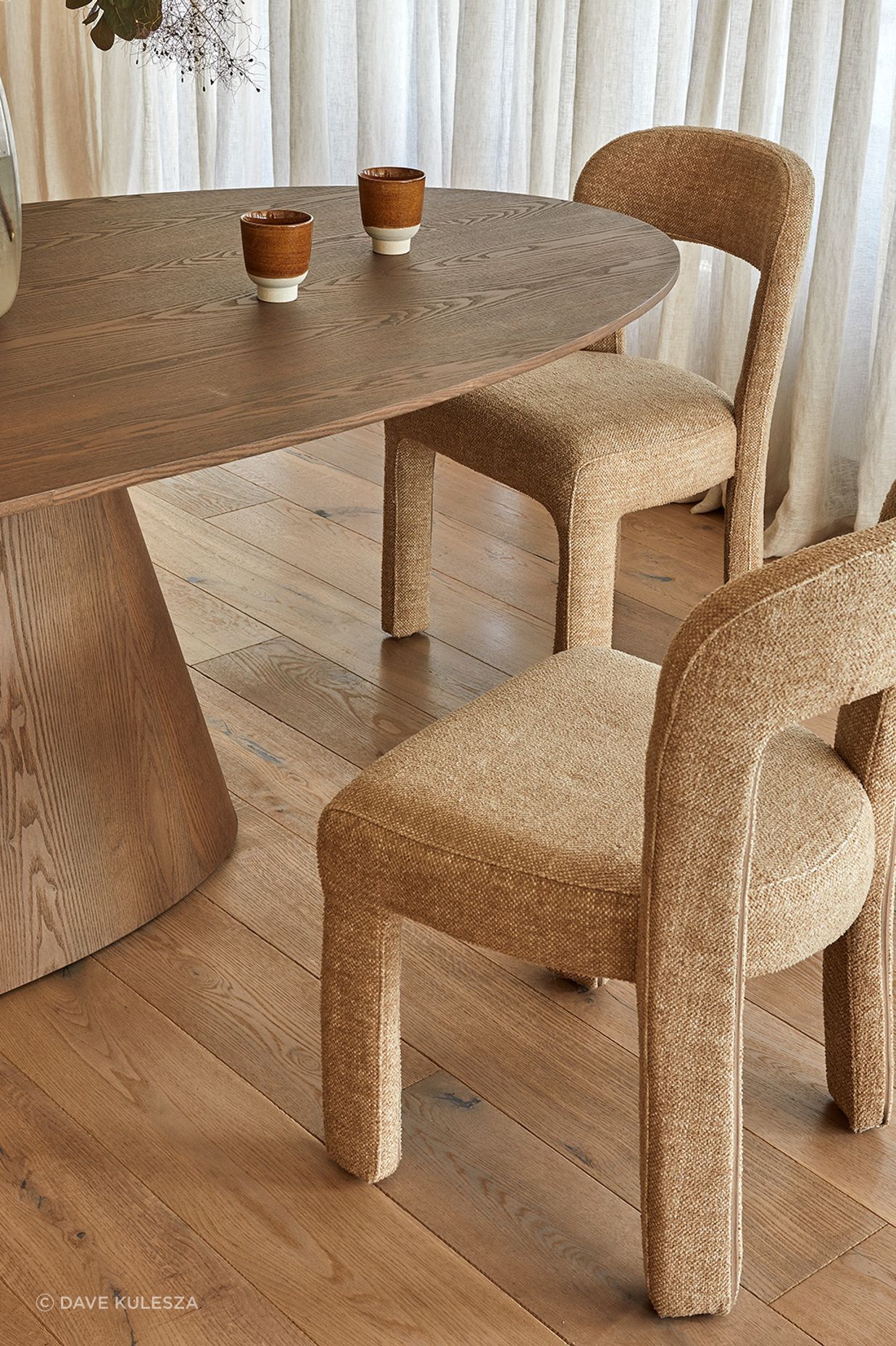 Pictured: Eleanor Dining Chair, Classique Oval Dining Table, Boden Ridge Vase