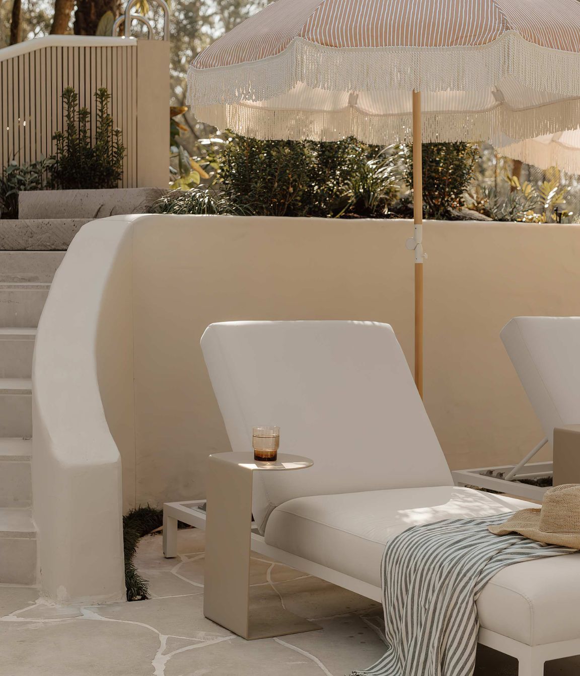 Aruba Rounded Sunbed and Aruba Flip Side Table