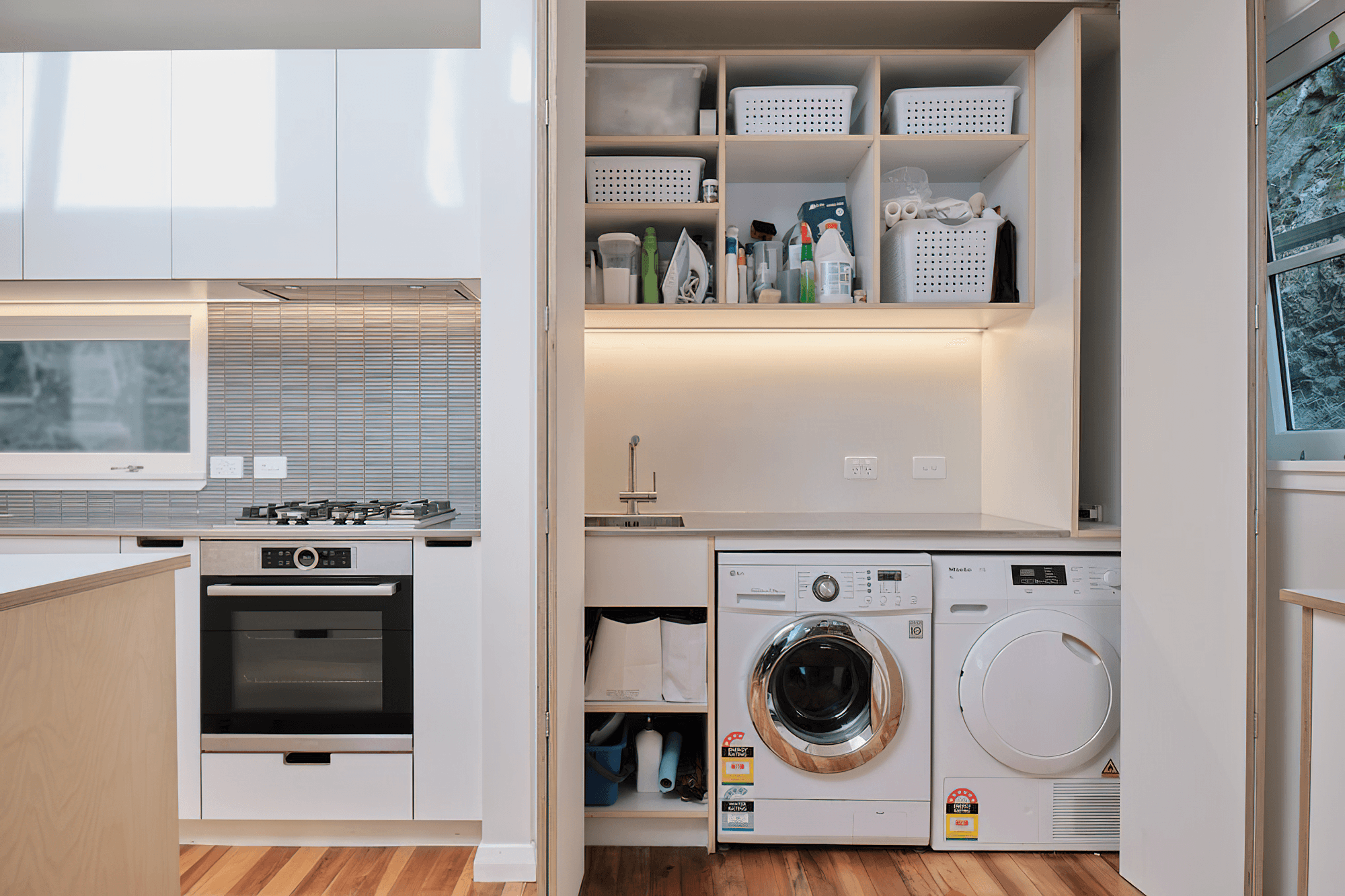 Full overlay kitchen & laundry white + birch