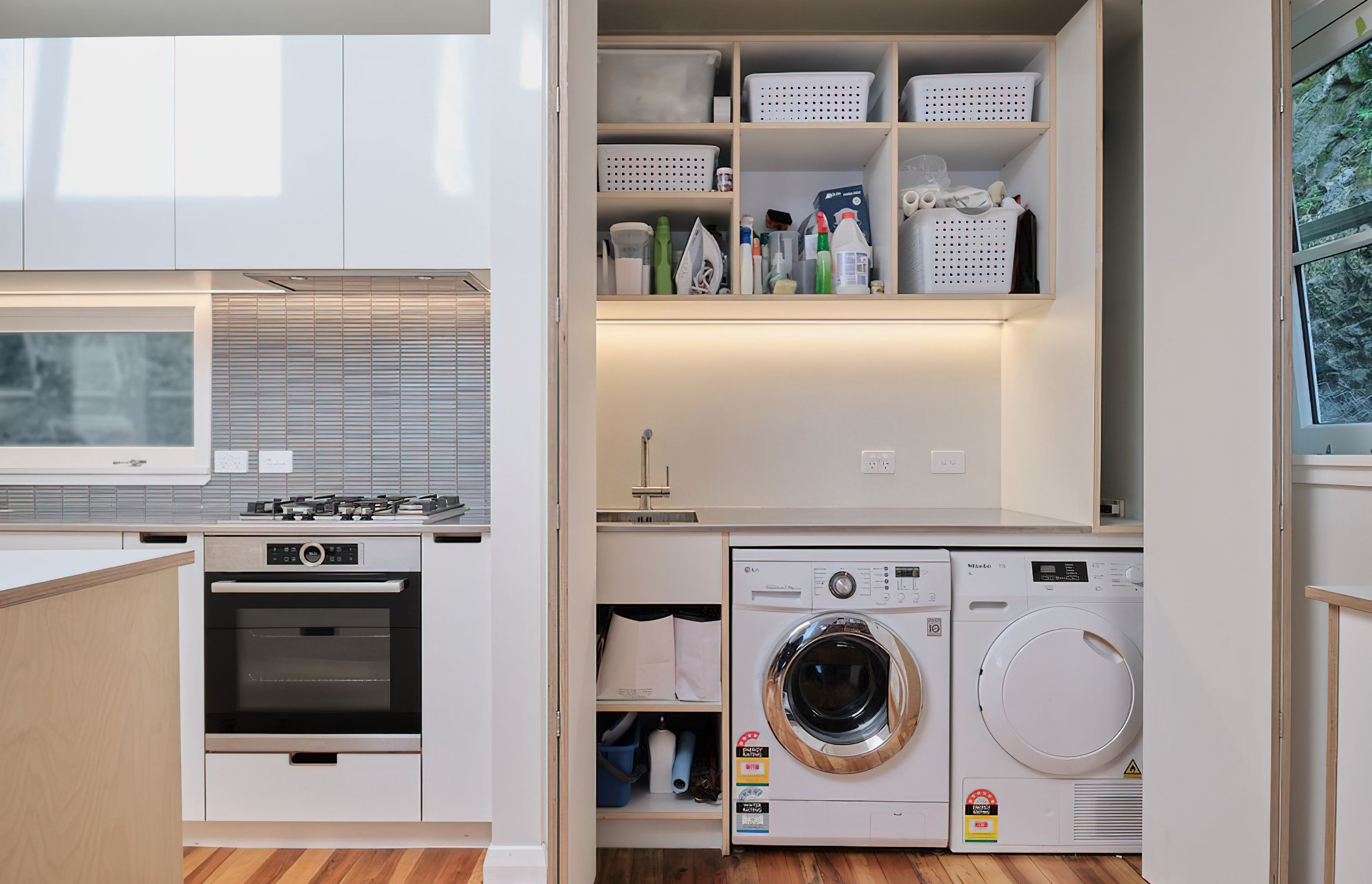 Full overlay kitchen & laundry white + birch