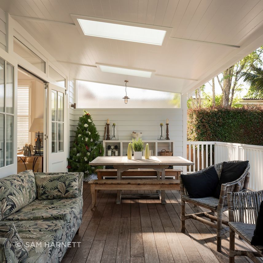 Deck - new joinery, ceiling with skylights, privacy wall