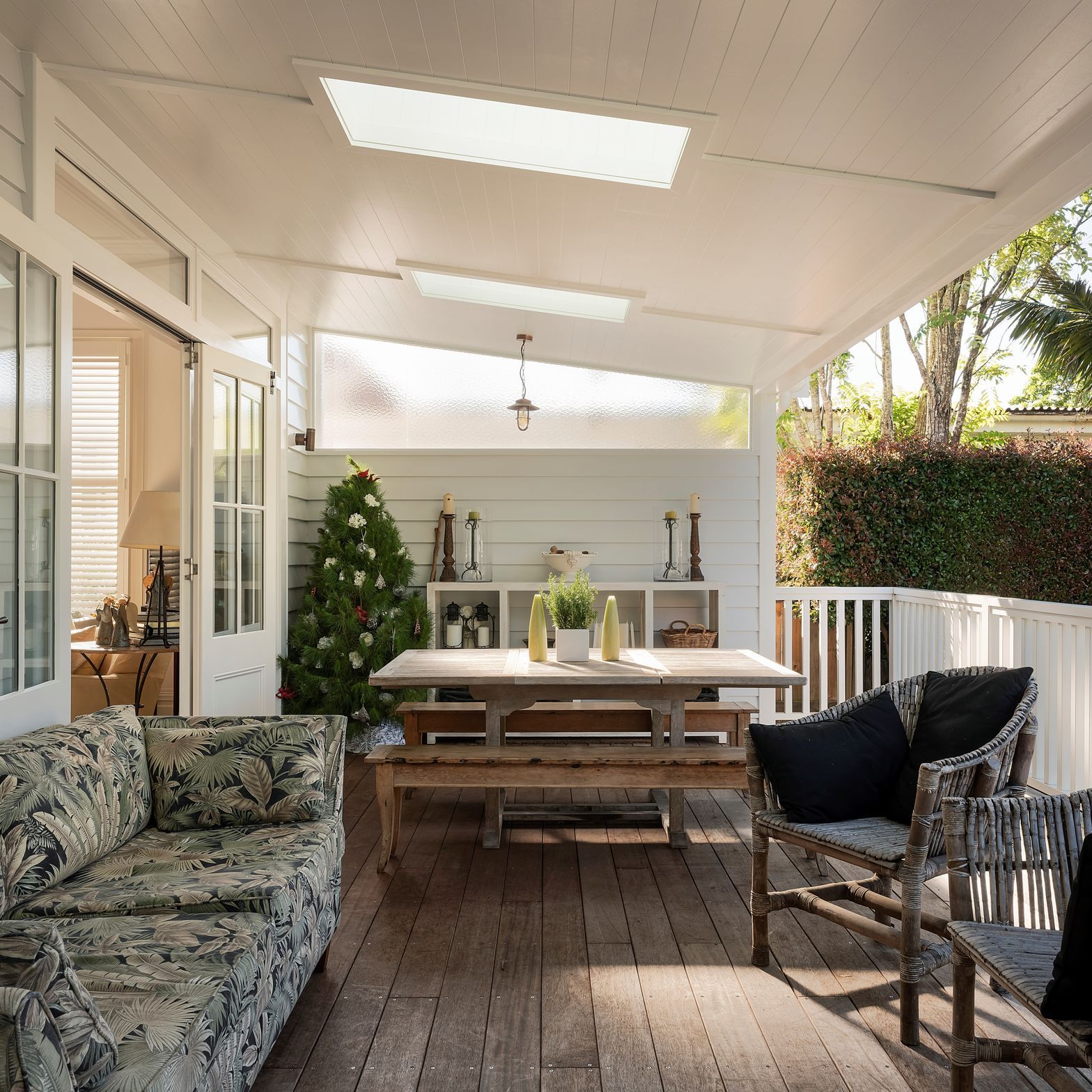 Deck - new joinery, ceiling with skylights, privacy wall