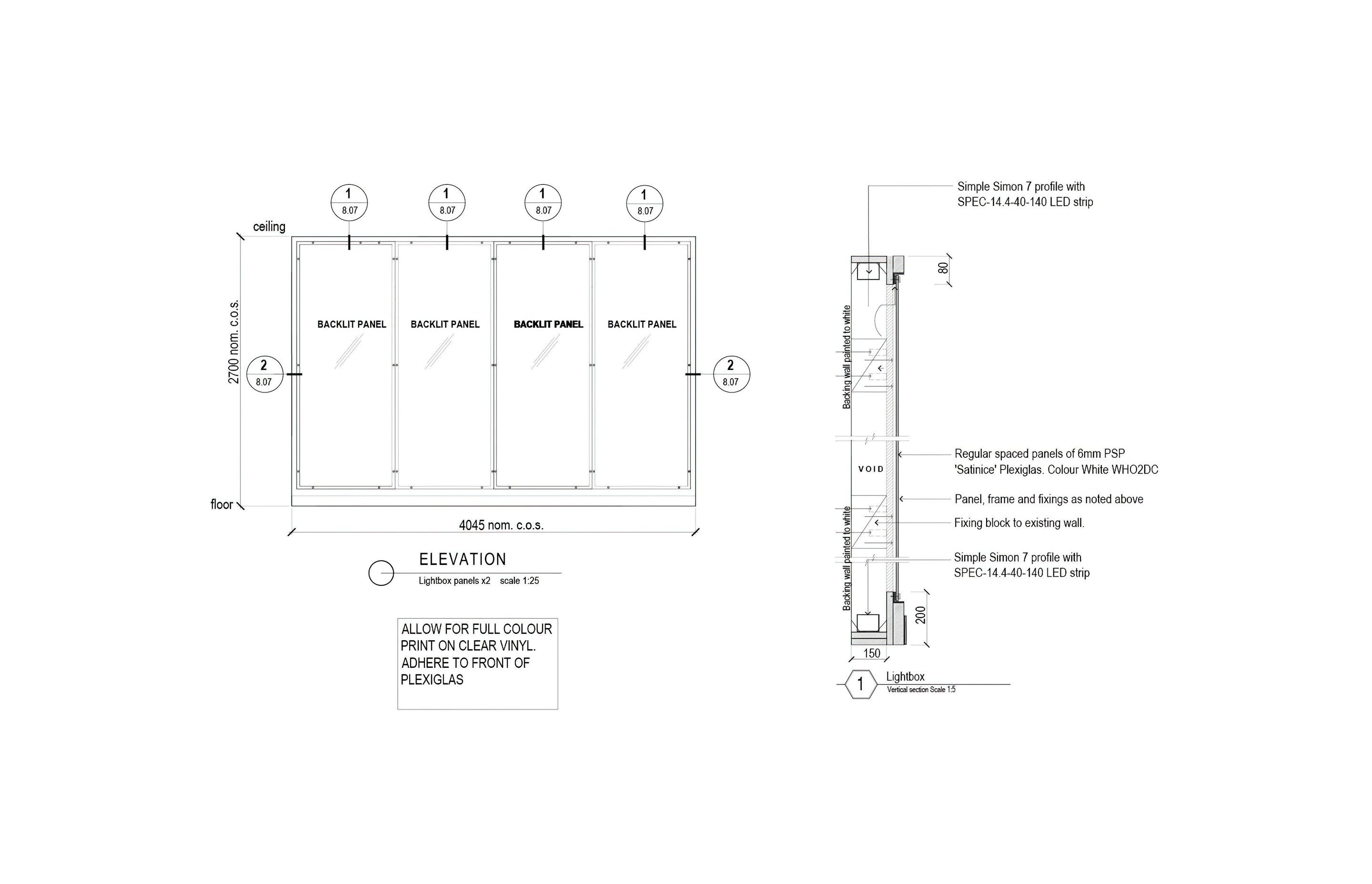 Our experience with lightboxes has told us that there are two key methods of lighting them using LED strip – back-lighting, which is done by running a series of LED strips in parallel at regular centres with light directed towards the diffuser. The second method, as used in this case study is achieved by lighting the perimeter of the light box with the light source orientated perpendicular to the diffuser.  This method floods the inside of the light box and relys, in part, on reflectance from the backing panel inside the box. For best results, the backing board should be white. Darker coloured back panels will create a brighter halo around the perimeter and a duller area towards the centre.  Perimeter lighting works well with small or narrow light boxes such as the ones at NZDF.