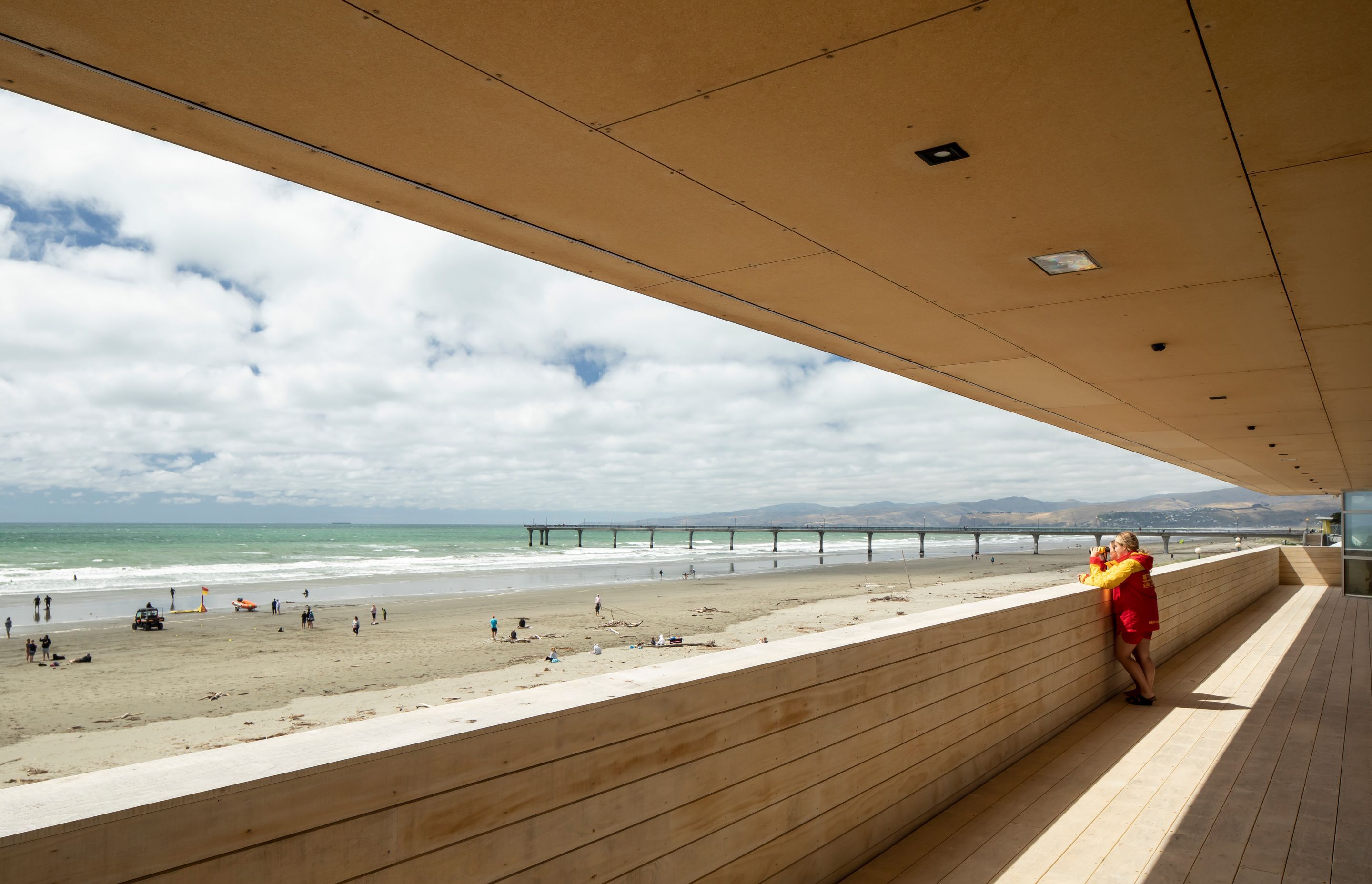 The covered decking area on the first floor is where lifeguards on duty scan the beach. From there they can action any emergency response easily, without having to cross paths with the public.