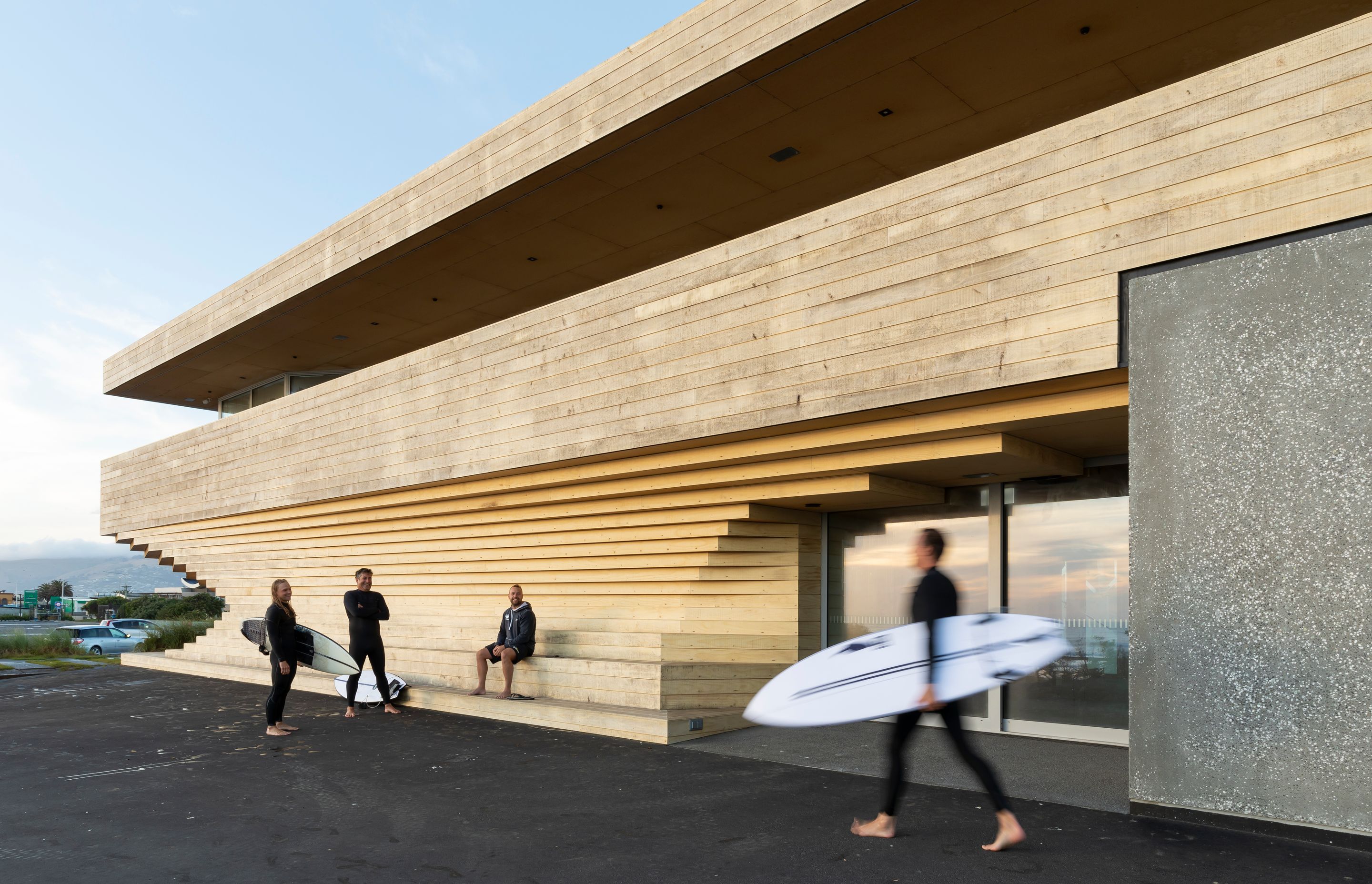 Members of the community often gather outside for morning coffee to interact and enjoy the facility.