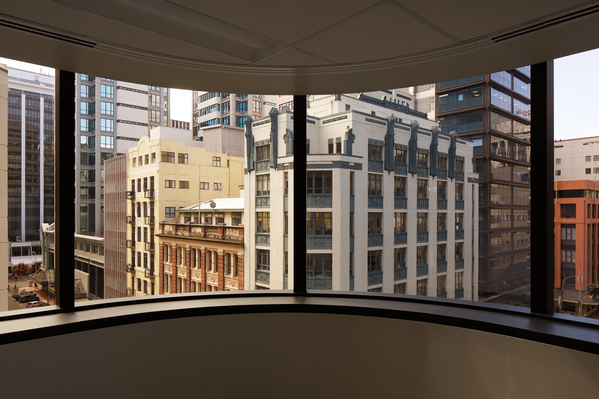 The curved corner of the building is just as eye-catching inside as it is on the exterior. Tenants will do their own individual fitouts, says Marc.