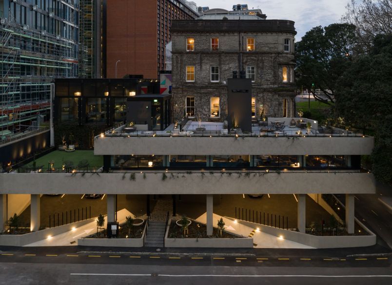 Northern Club Bankside Extension - balustrade, bollard and green facade 