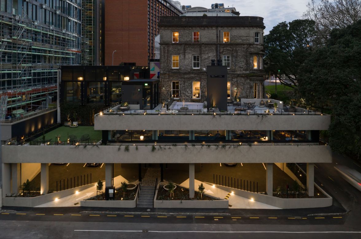 Northern Club Bankside Extension - balustrade, bollard and green facade 