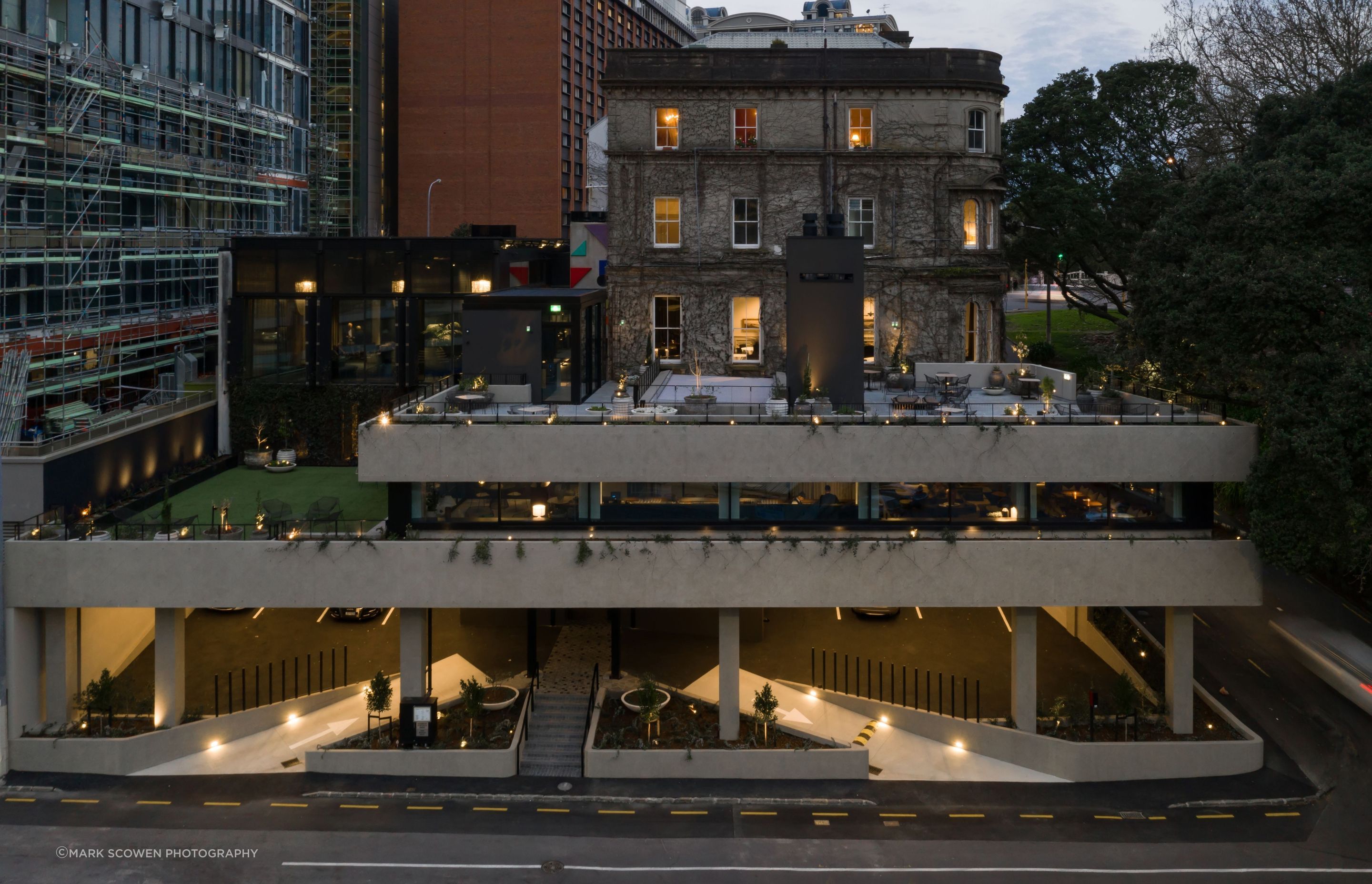 Our 3 jobs as part of this Bankside Extension project can be seen in this image - balustrades on level 2 and 3, vertical stick bollards in the car parking entry and green facade.