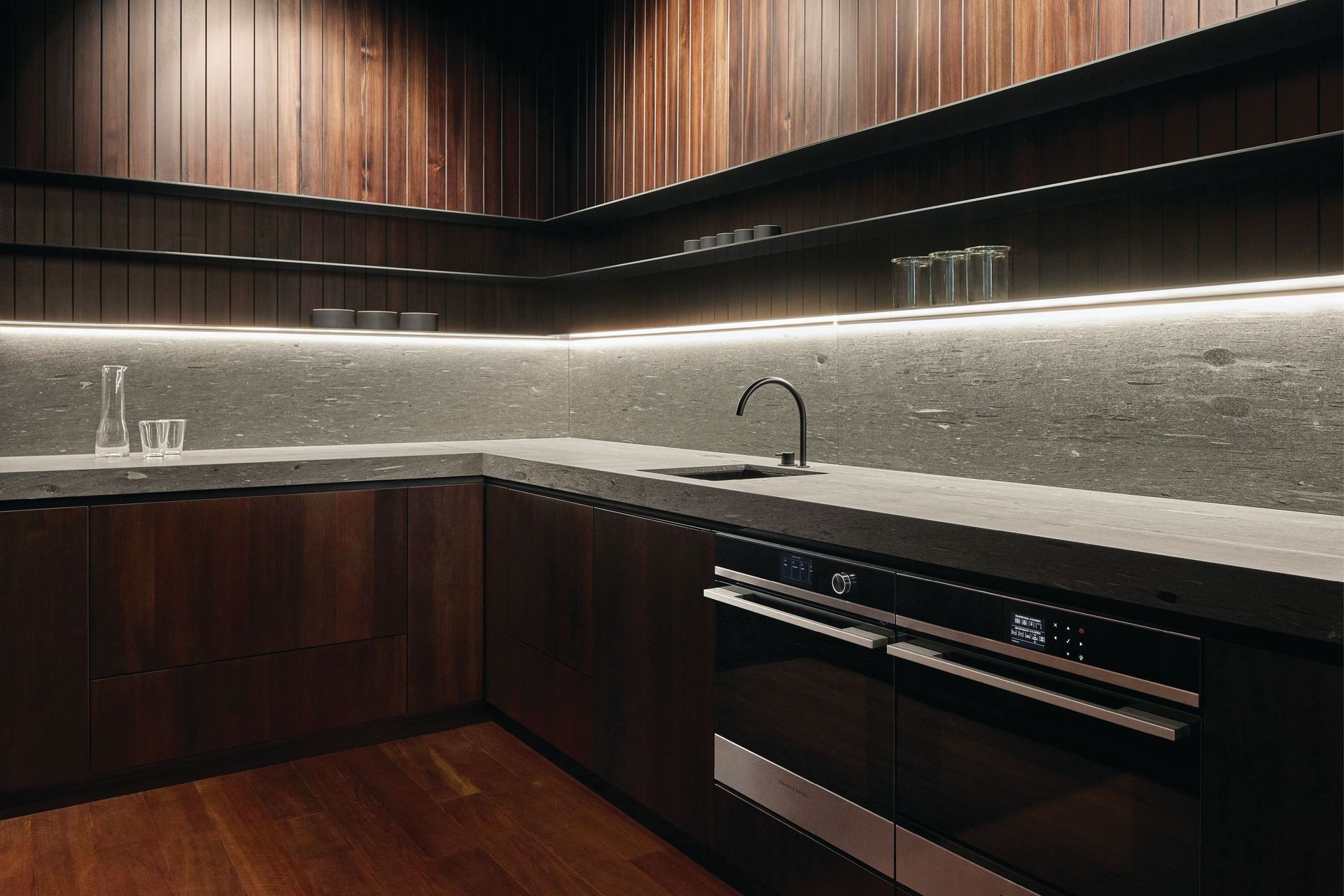 Prime Veneer, Toitū NZ Totara, Fisher &amp; Paykel Auckland Experience Centre. Joinery by Hewe Architectural Cabinetry and Dimension Shopfitters.