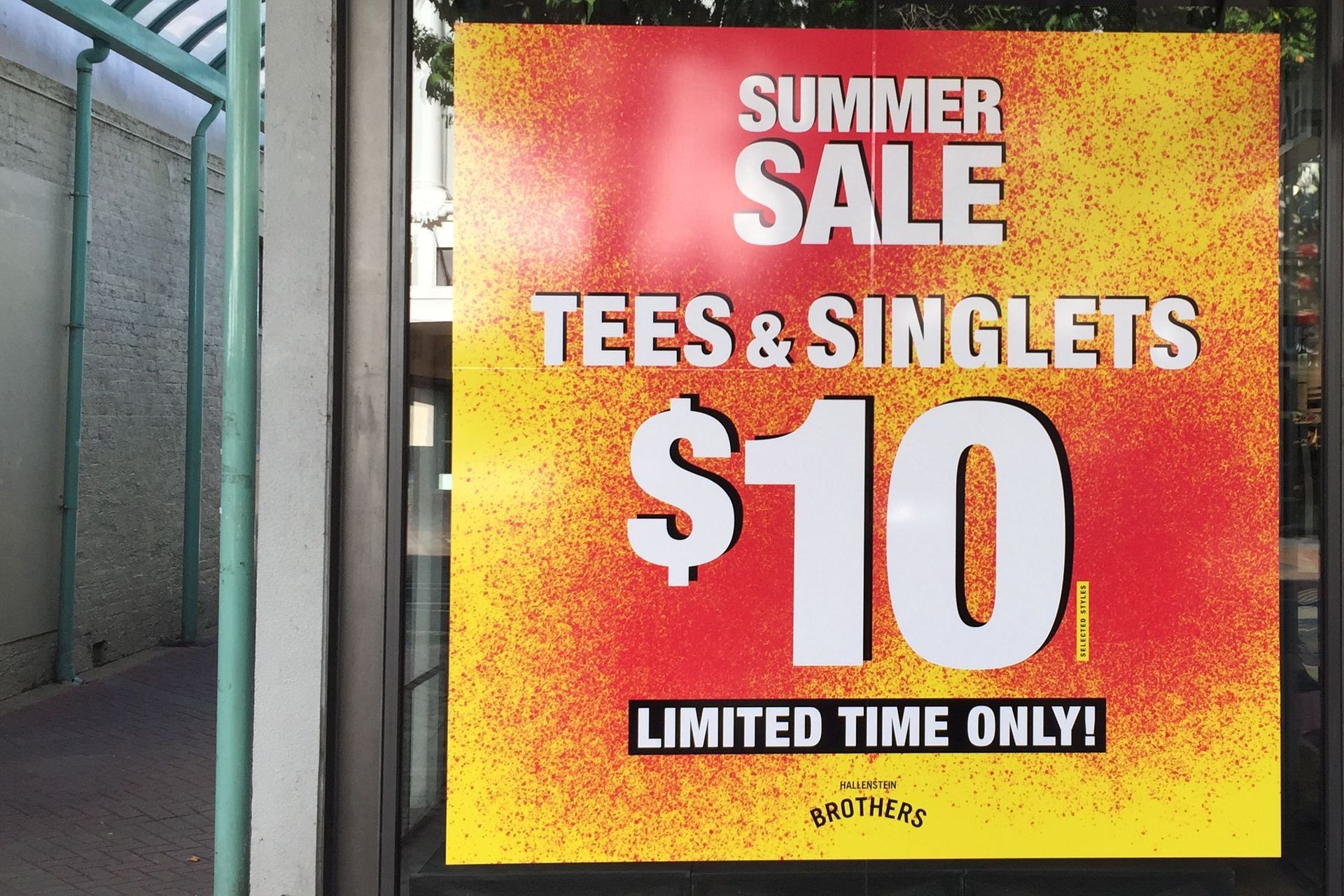 Window signage for Hallensteins, Dunedin