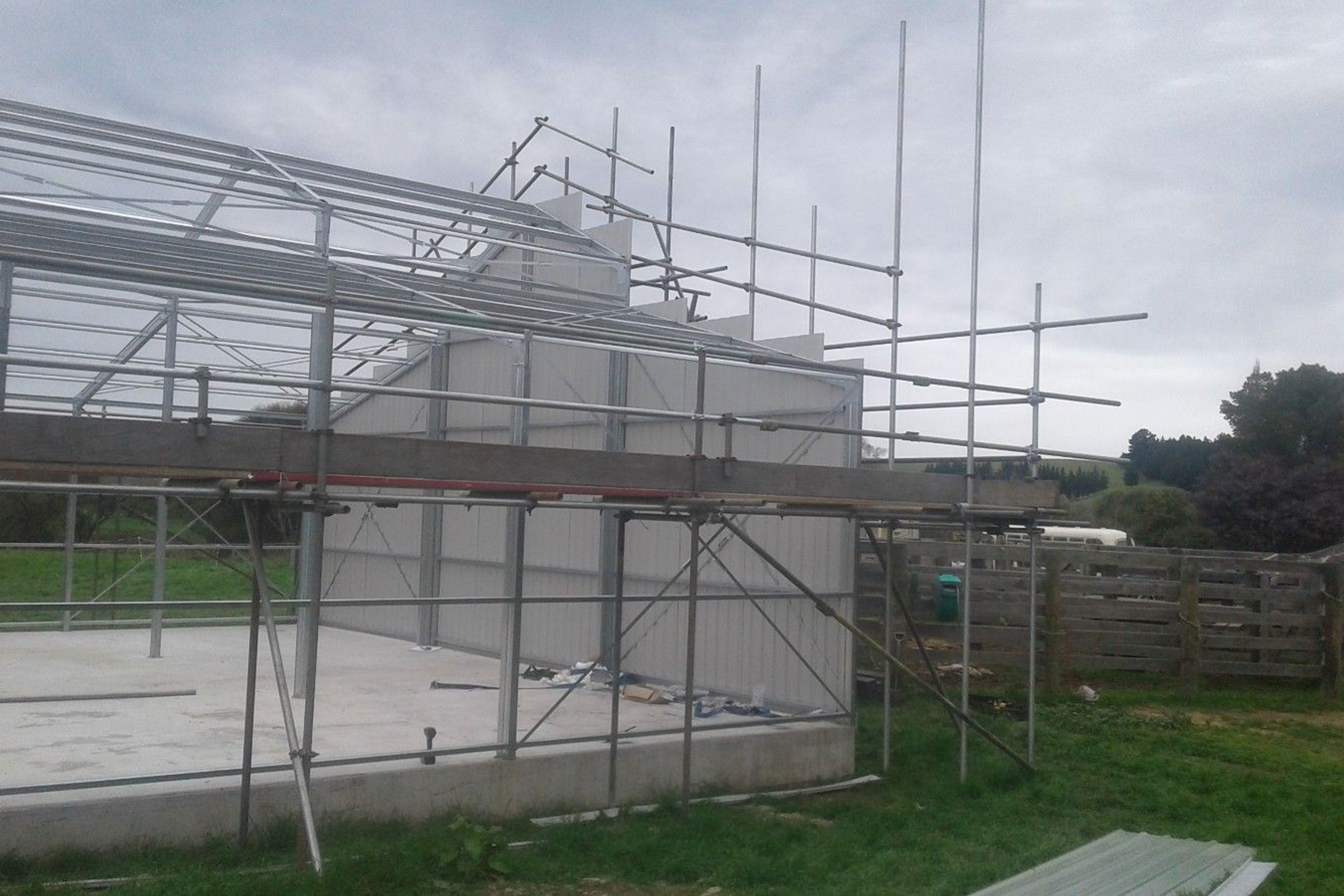 Another view of the cladding at the far end of the three bay shed