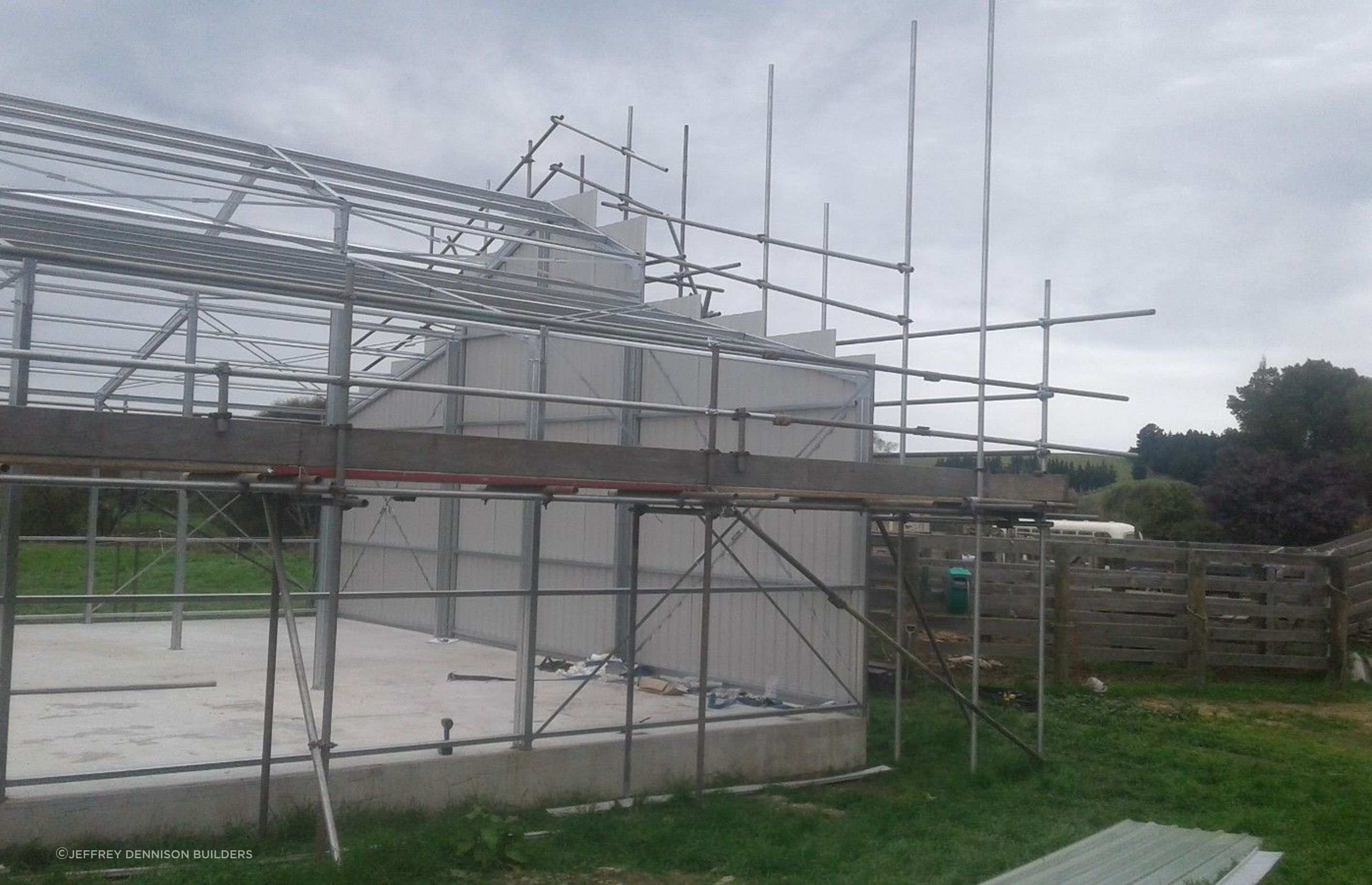 Another view of the cladding at the far end of the three bay shed