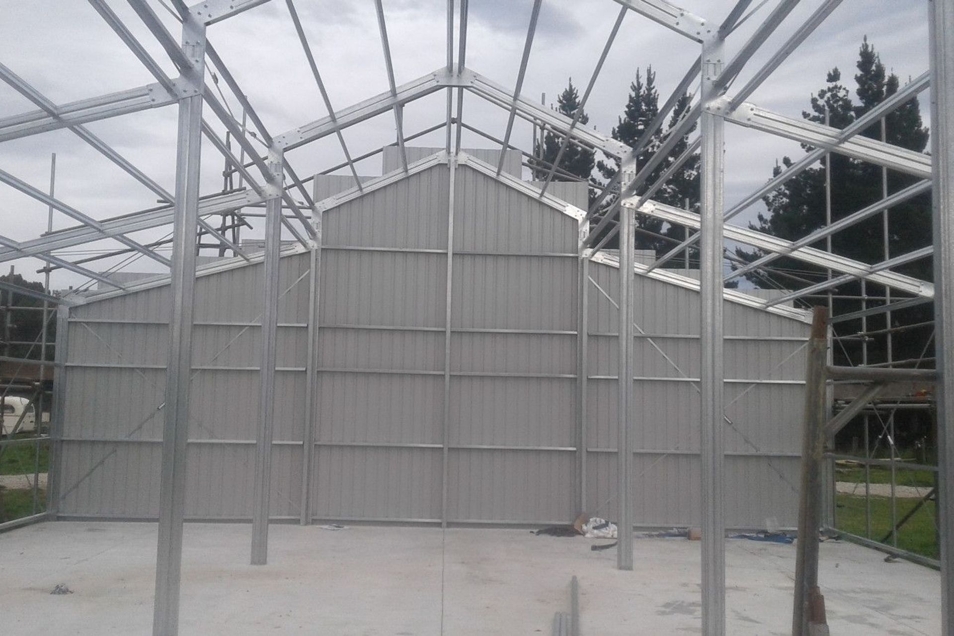 View of the cladding from within the three bay shed