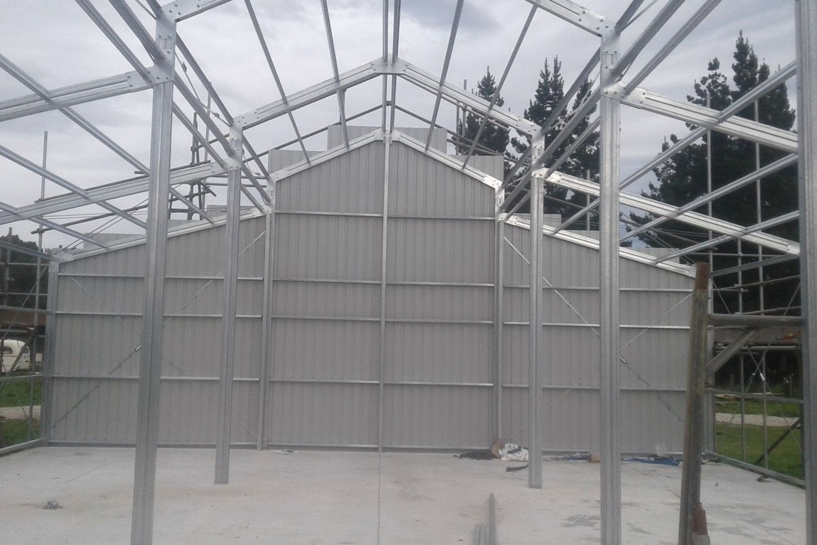 View of the cladding from within the three bay shed