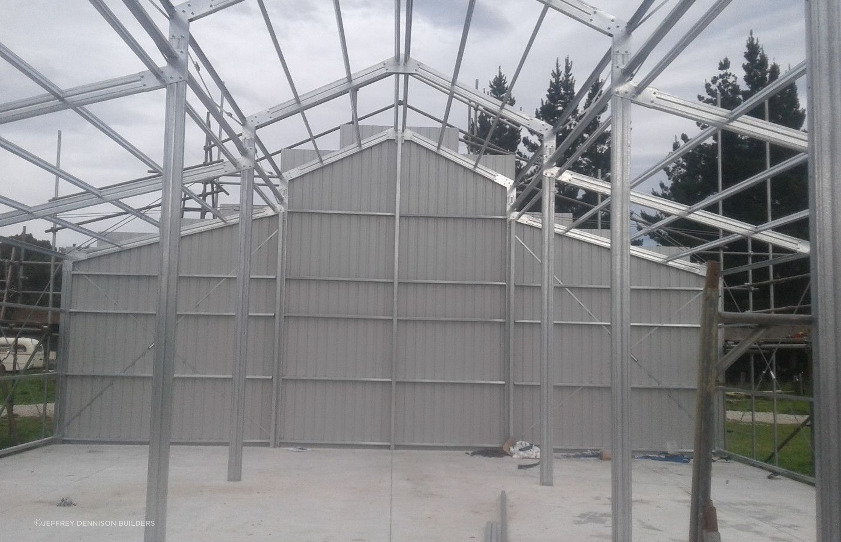 View of the cladding from within the three bay shed