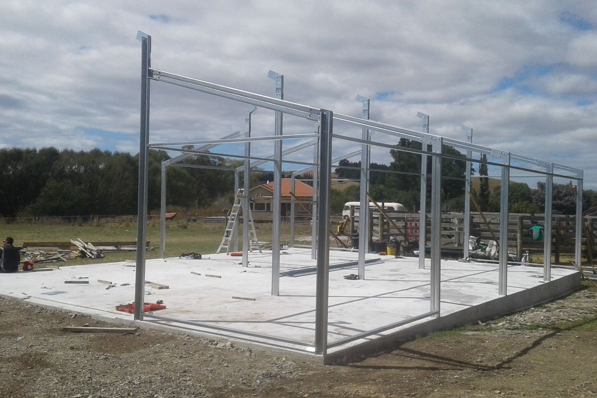 Steel framing being erected.