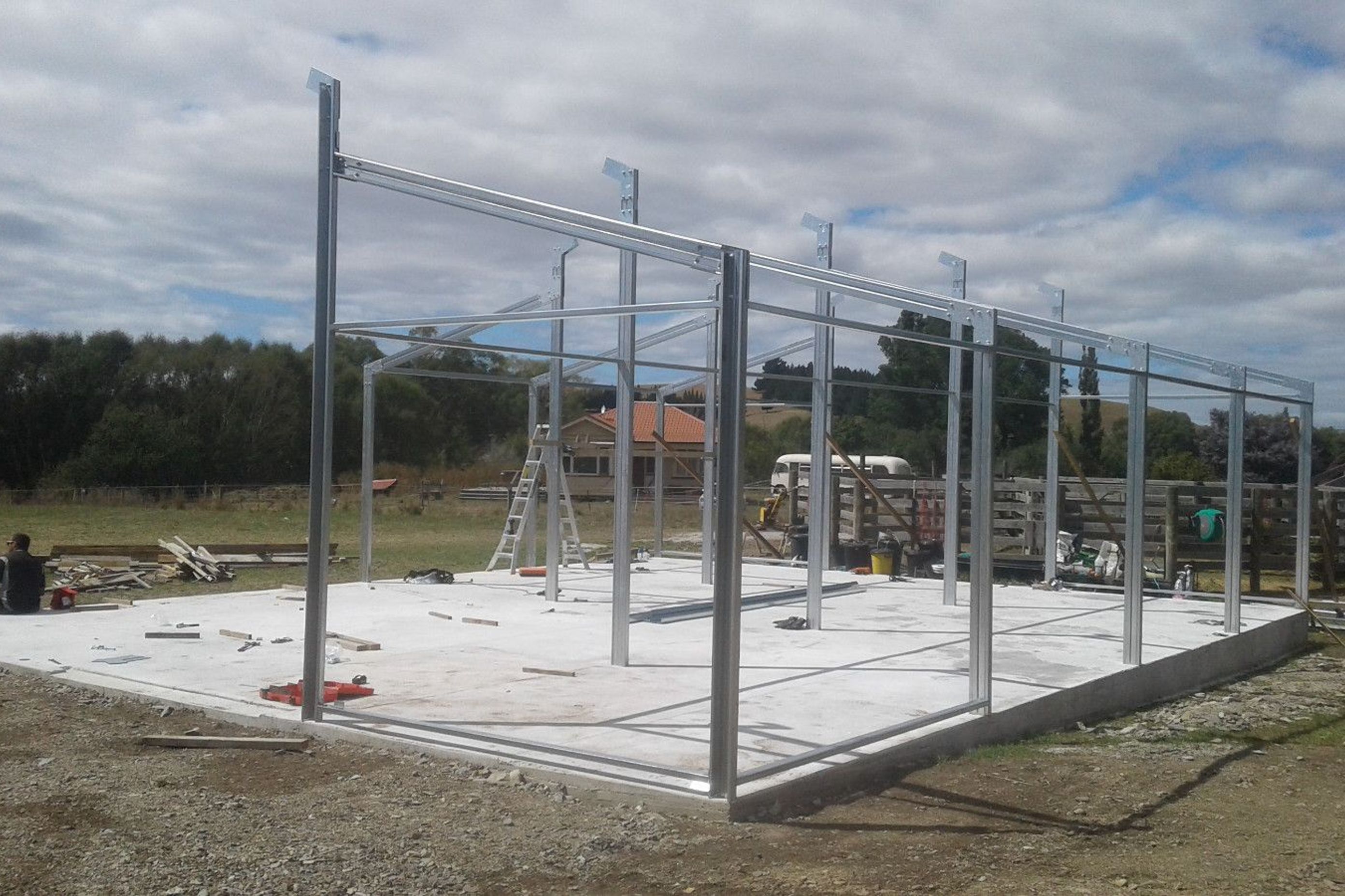 Steel framing being erected.